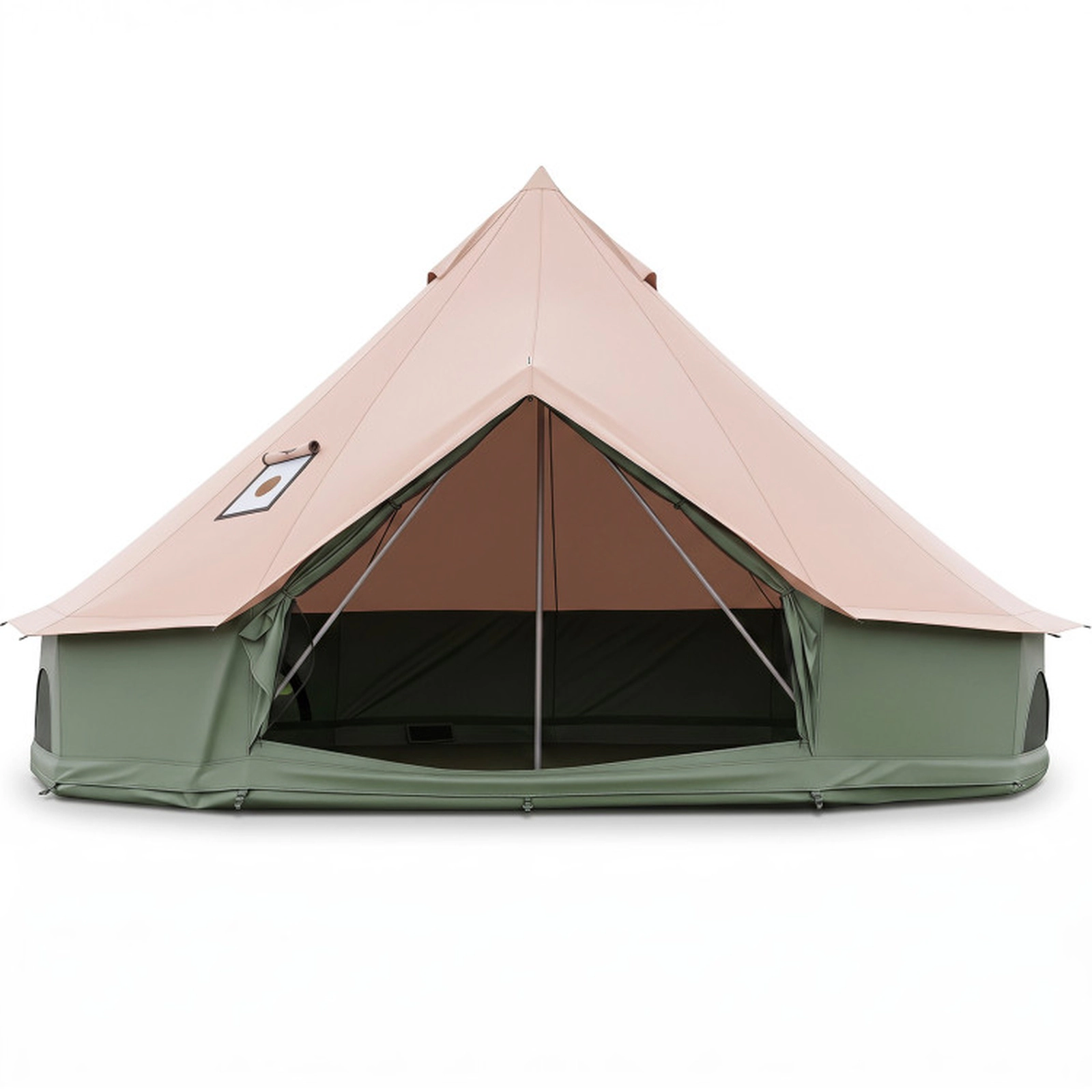 SUGIFT 4 to 6 Person Khaki Green 13.5 x 7.2-ft Waterproof Bell Tent with Stove Jack and Mesh Doors