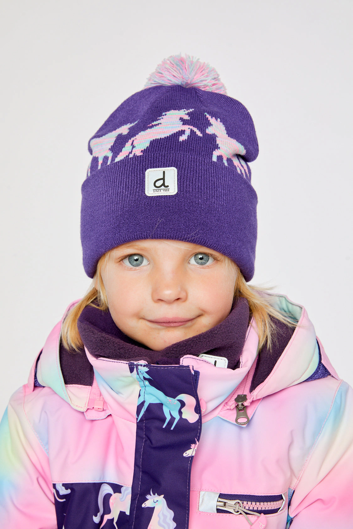 Deux par Girls Unicorn Motif Winter Knit Hat with Pompom