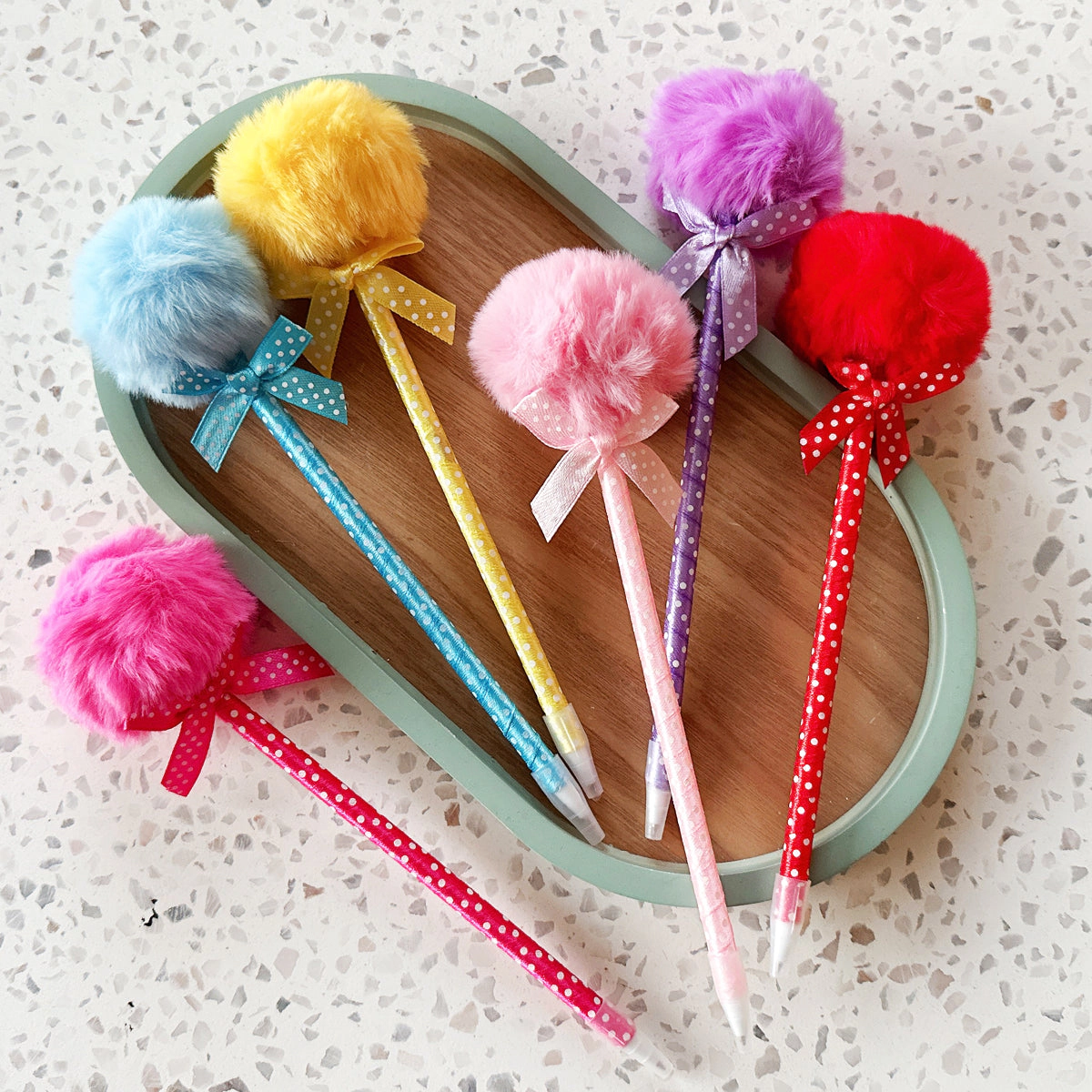 Wrapables Fluffy Ball Pom Pom Ballpoint Pens, Set of 6