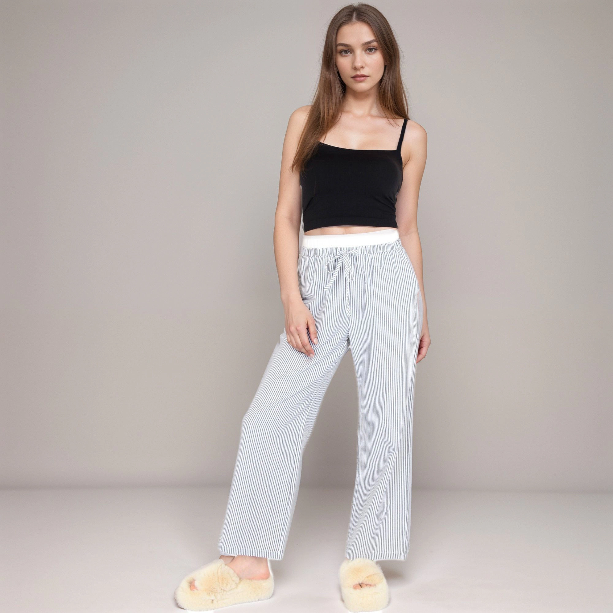 Anna-Kaci Women's Striped Wide Leg Lounge Pants with Elastic Waistband Drawstring and Relaxed Full-Length Fit