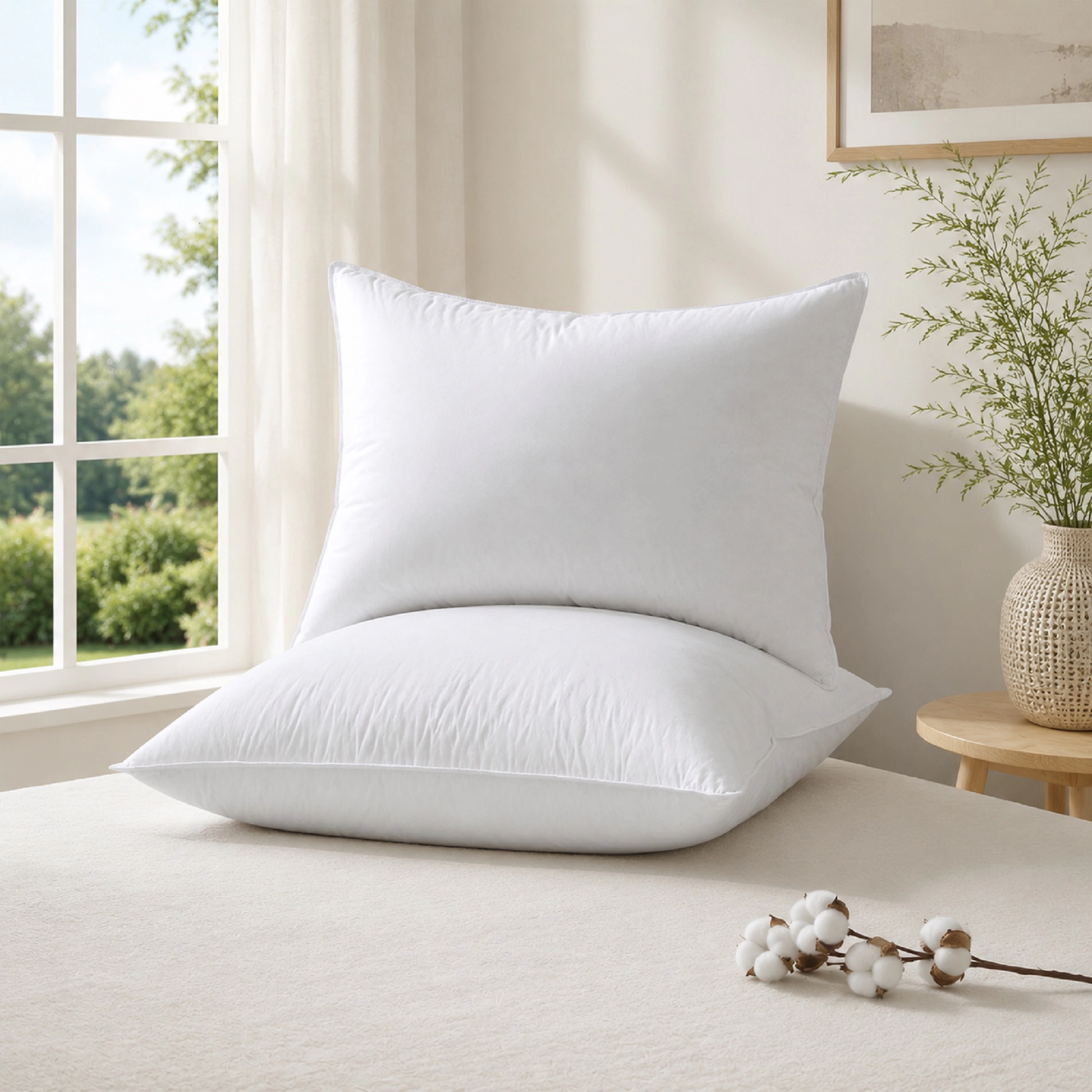 Unikome Dual Layer Goose Down Pillow Set of 2, Cotton Shell Soft Outer Firm Core Support Pillows