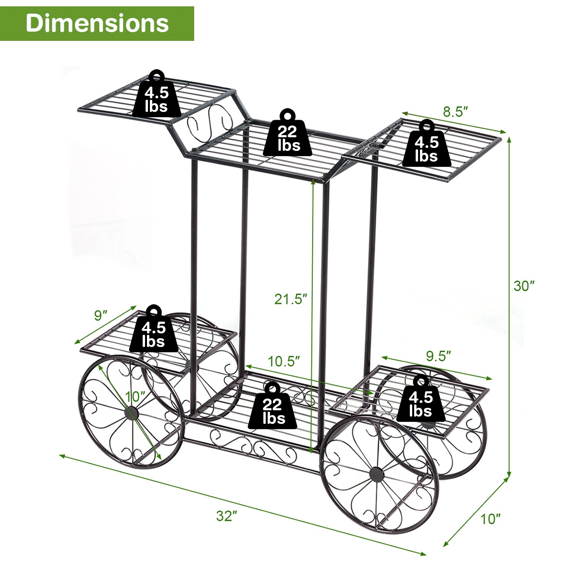 Slickblue Metal 6 Tier Plant Stand Cart Design Flower Shelf Organizer for Indoor Outdoor Use