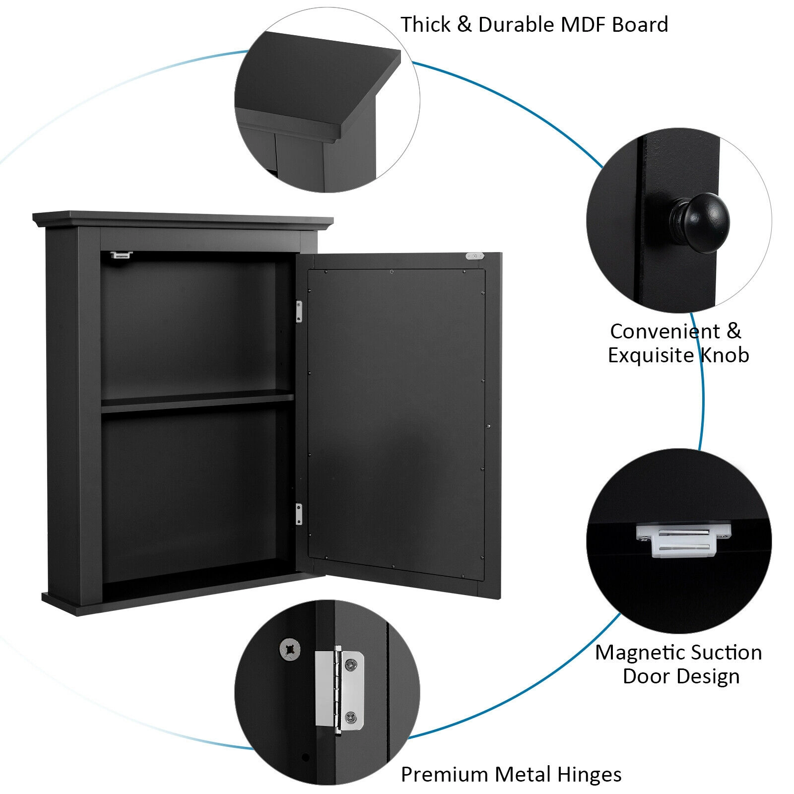 SUGIFT Wall Mounted Bathroom Mirror Cabinet with 5-Level Height-Adjustable Shelf 11-lb Cabinet Capacity Black