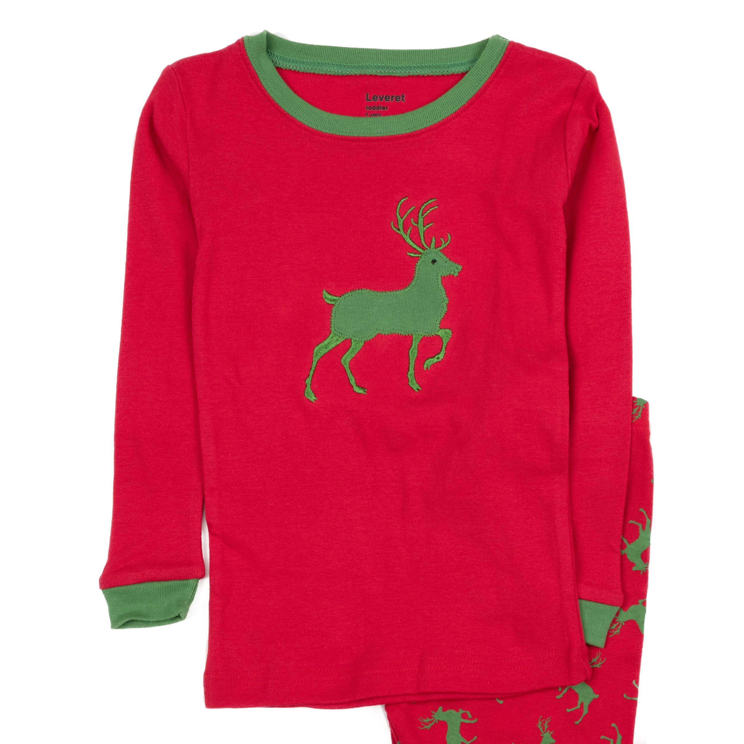 Leveret Toddler/Kids 2-Piece Reindeer Cotton Snug Fit Christmas Pajama Set