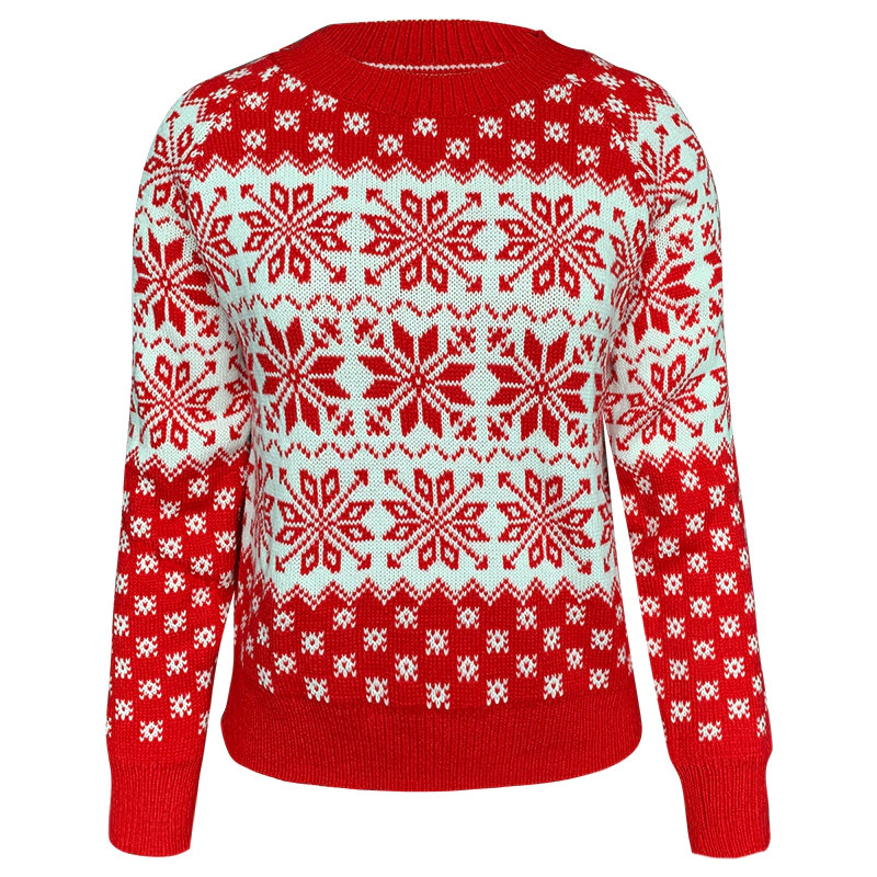 KOJOOIN Christmas Sweater for Women Funny Xmas Nordic Winter Knit Pullover Top Snowflake Print Ugly