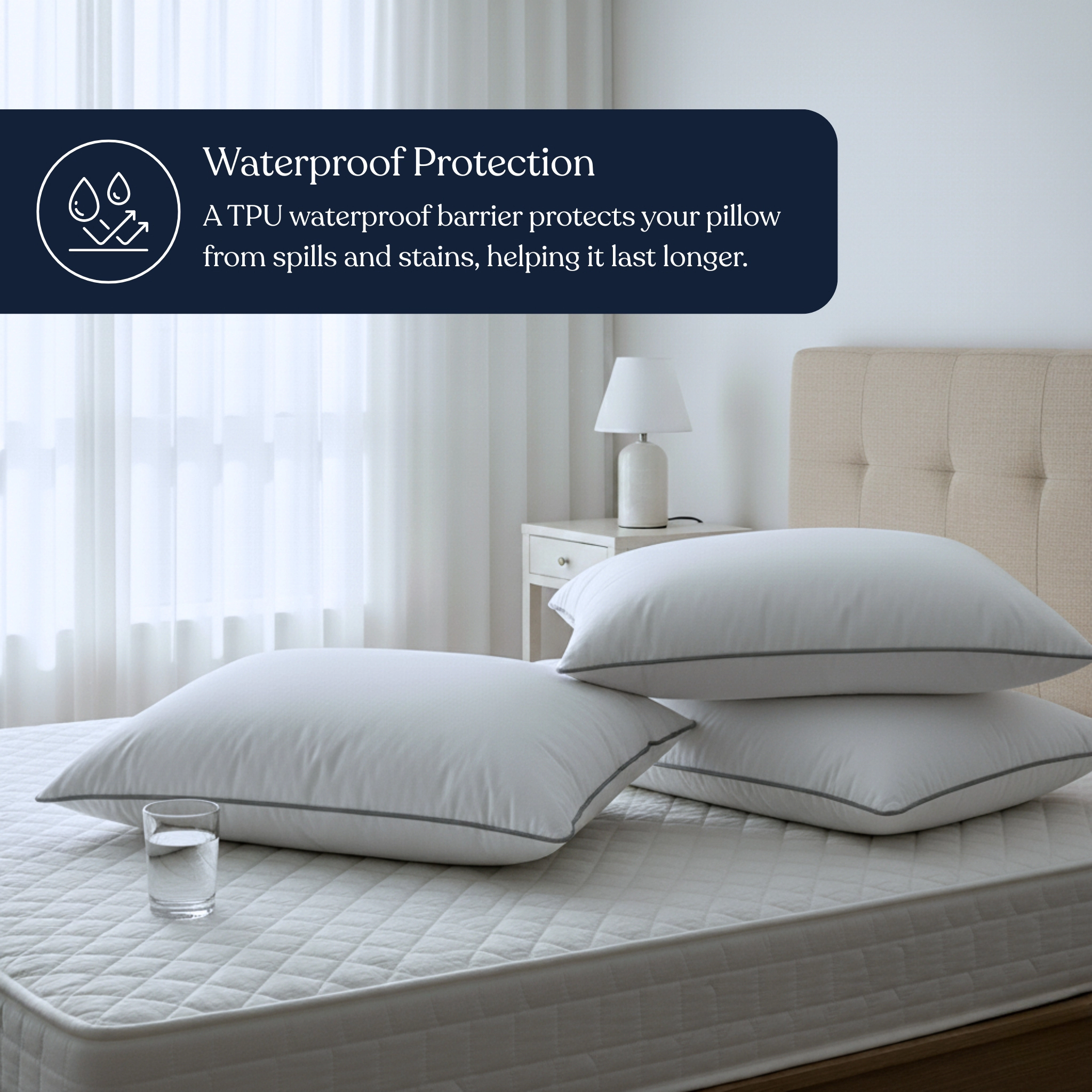 Delara Organic Pillow Protector GOTS Certified Cotton Waterproof Zippered Breathable Moisture-Wicking Ultra Soft
