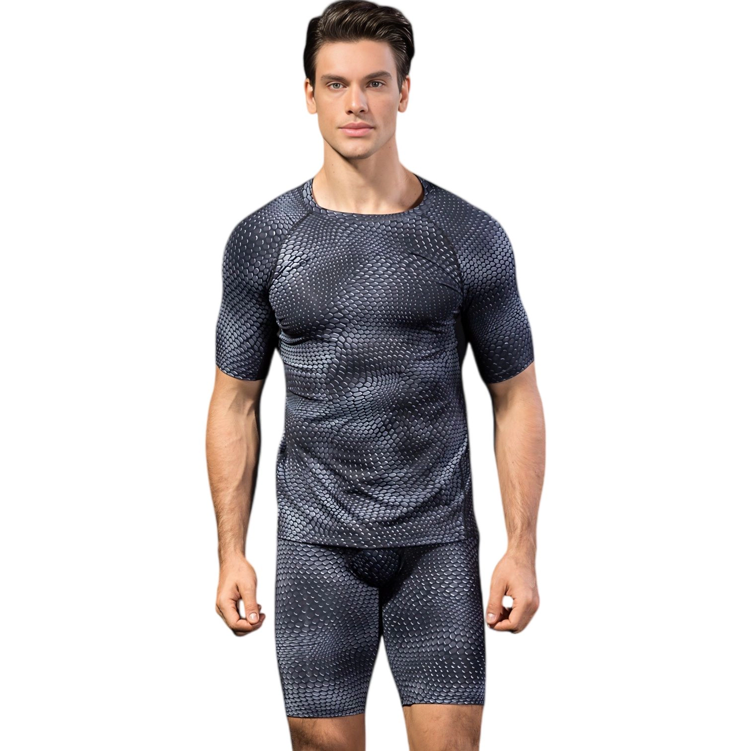Anna-Kaci Men's Honeycomb Textured Compression Shirt with Short Sleeves and Stretch Fit