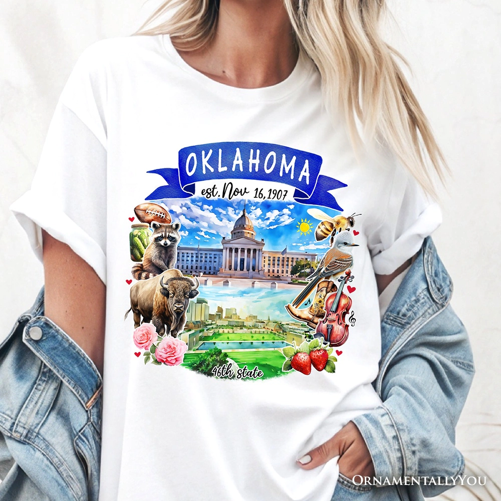 OrnamentallyYou Unisex Artistic Oklahoma State Themes And Landmarks T-Shirt