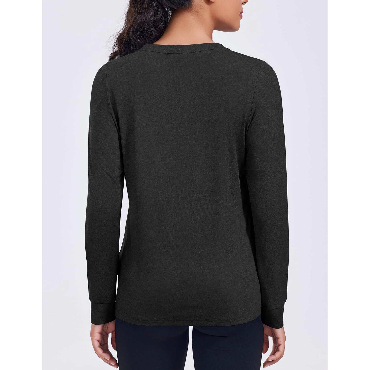 Pinspark Womens Long Sleeve Crew Neck Tunic Tops Curved Hem Casual Workout Fall Shirt