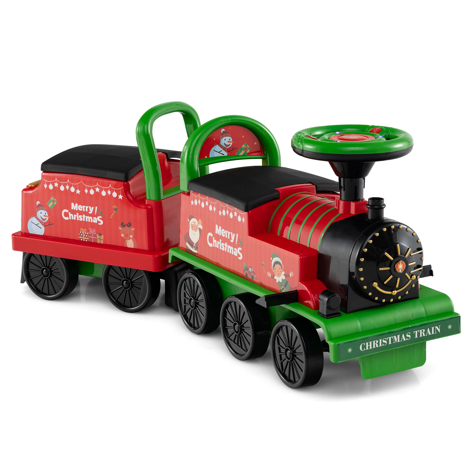 SUGIFT Green Carriage and Flashing LED Lights 6V 2-Seater Toddler Ride On Train