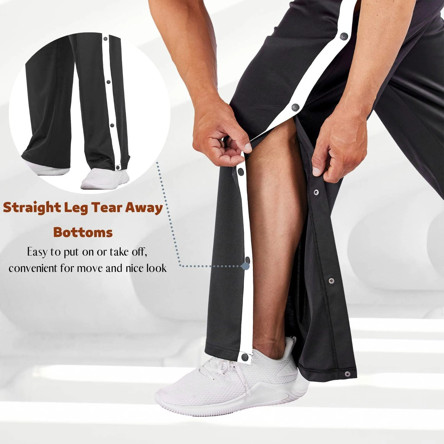 Pinspark Mens Snap Side Track Pants Navy Stripe Elastic Waist Loose Casual Trousers