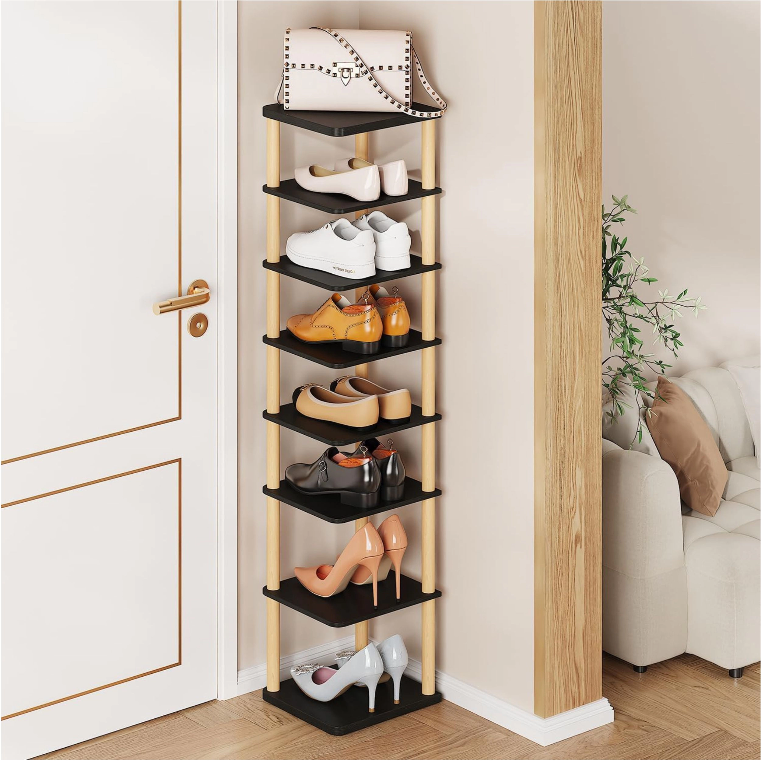 Stock Preferred 8-Tier Vertical Shoe Rack Tall Narrow Freestanding Organizer Shelf