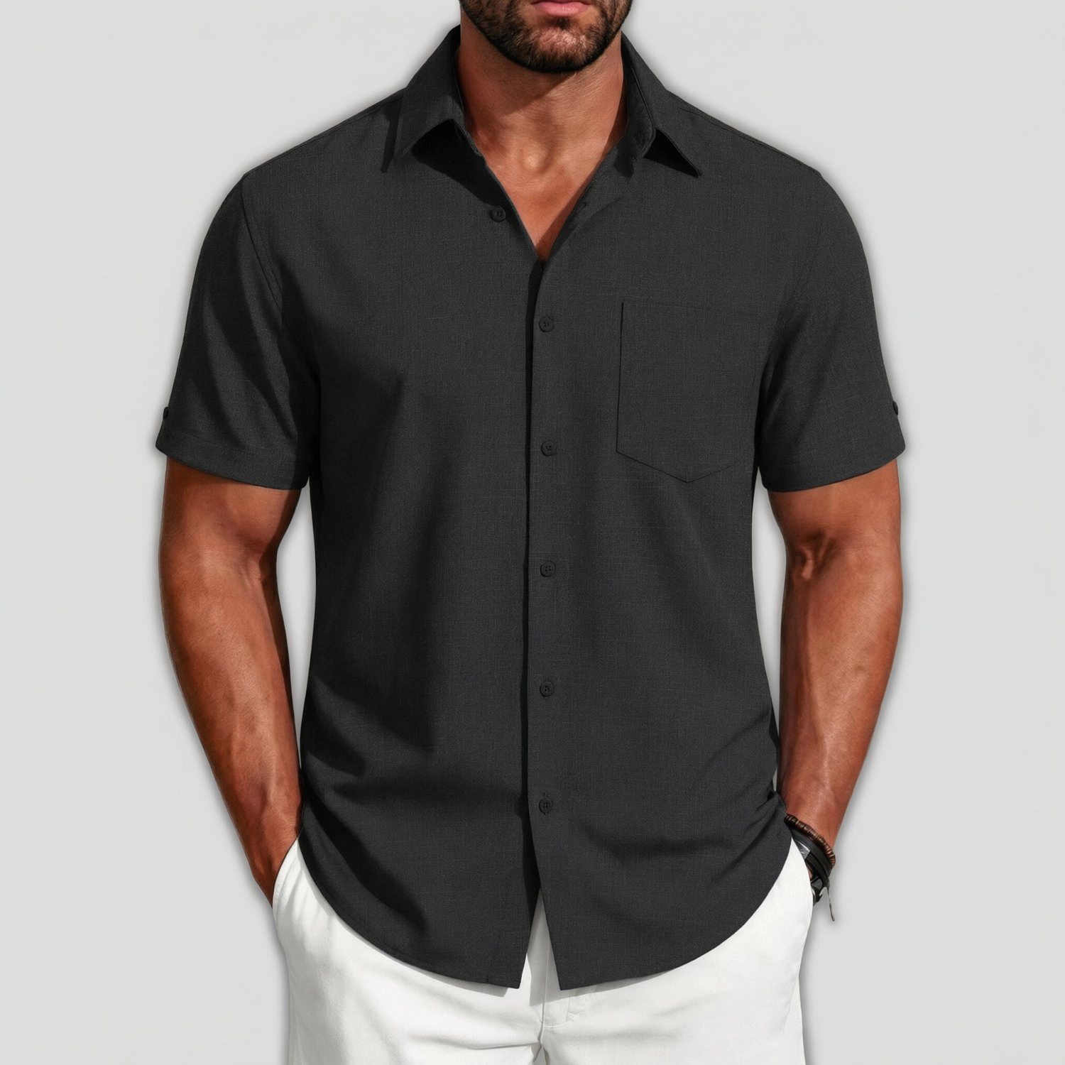 COOFANDY Mens Short Sleeve Button Down Shirt  Lapel Collar Pocket Casual Tops