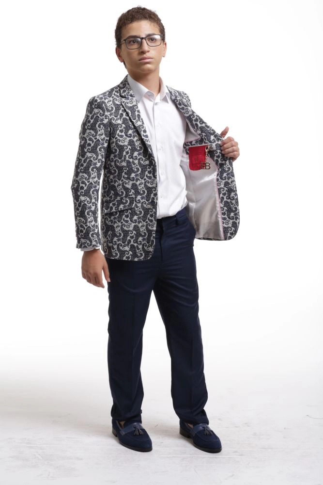 Elie Balleh Boys Slim Fit Brocade Blazer