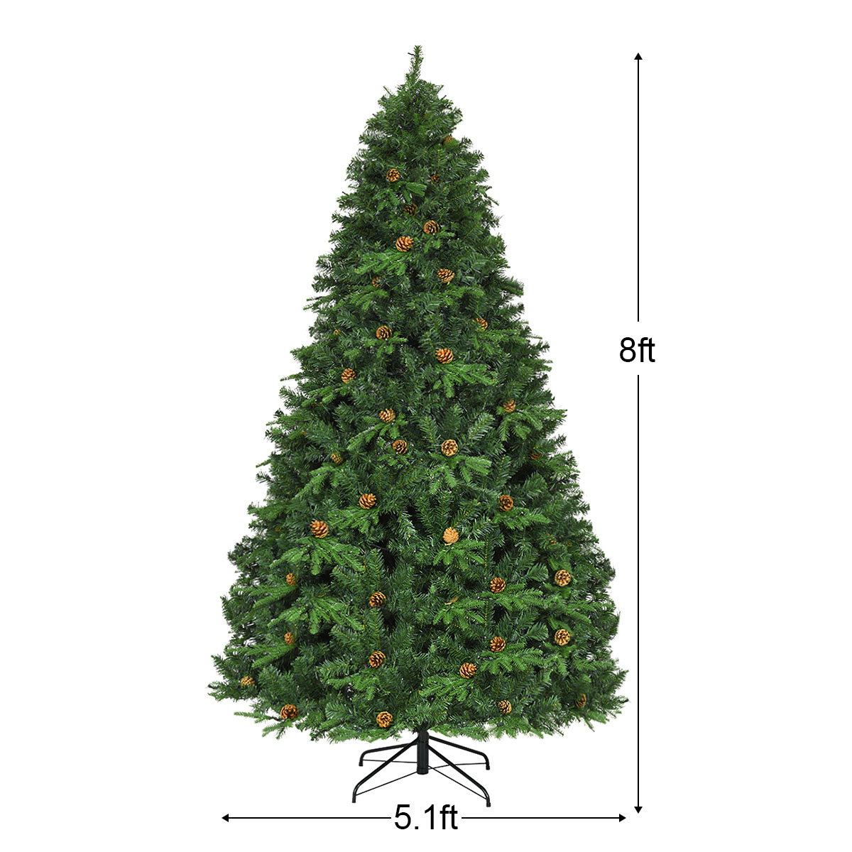 Costway 7Ft/7.5FT/8FT Pre-Lit Christmas Tree Hinged 460/540/600 Lights
