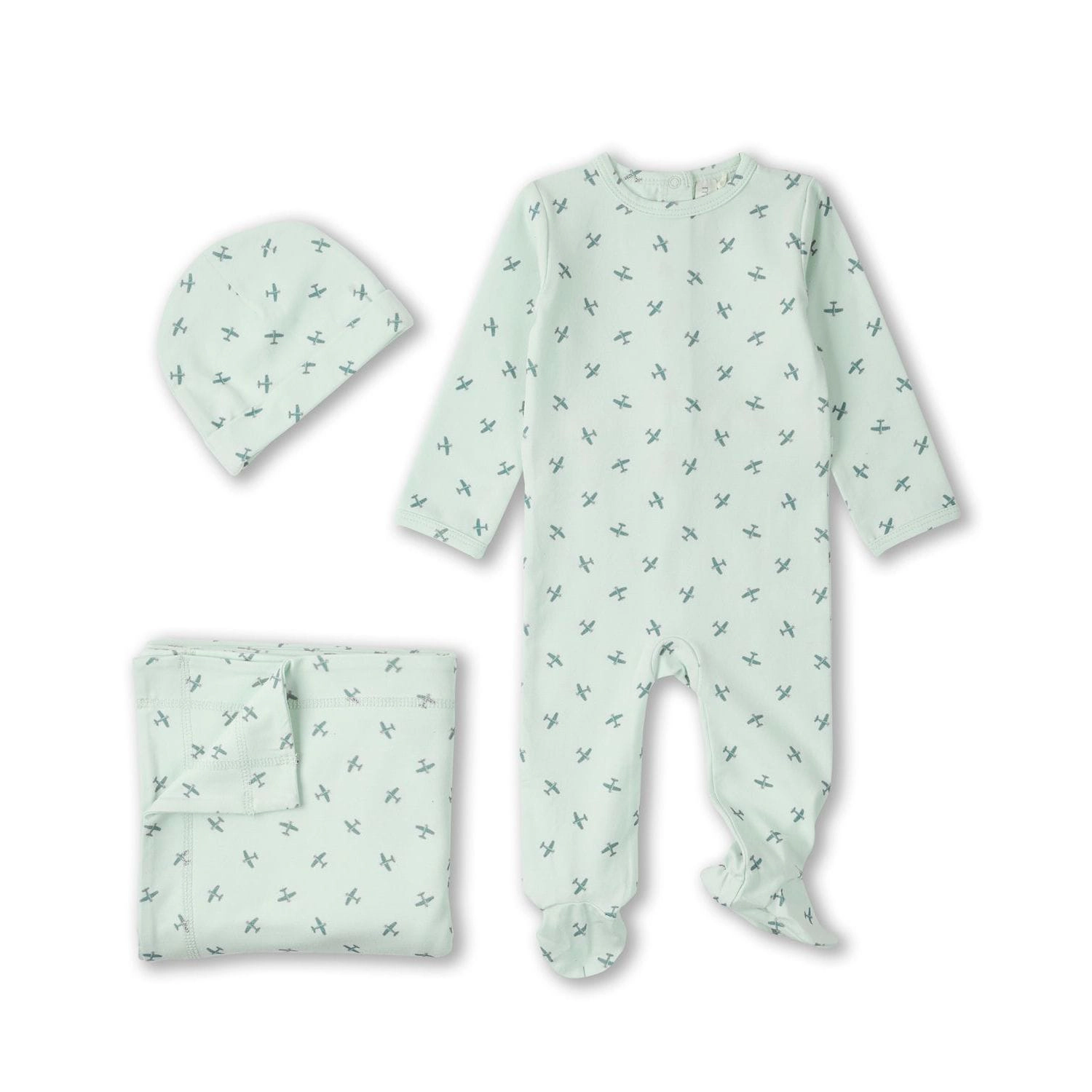 MeMoi 3 Piece Baby Unisex "Aviation" Cotton Rich Footie Set