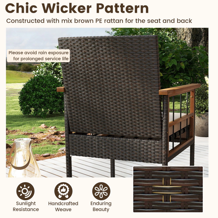 Hivvago 4 Pieces Wicker Furniture Set With Acacia Wood Tabletop And Armrests For Porch