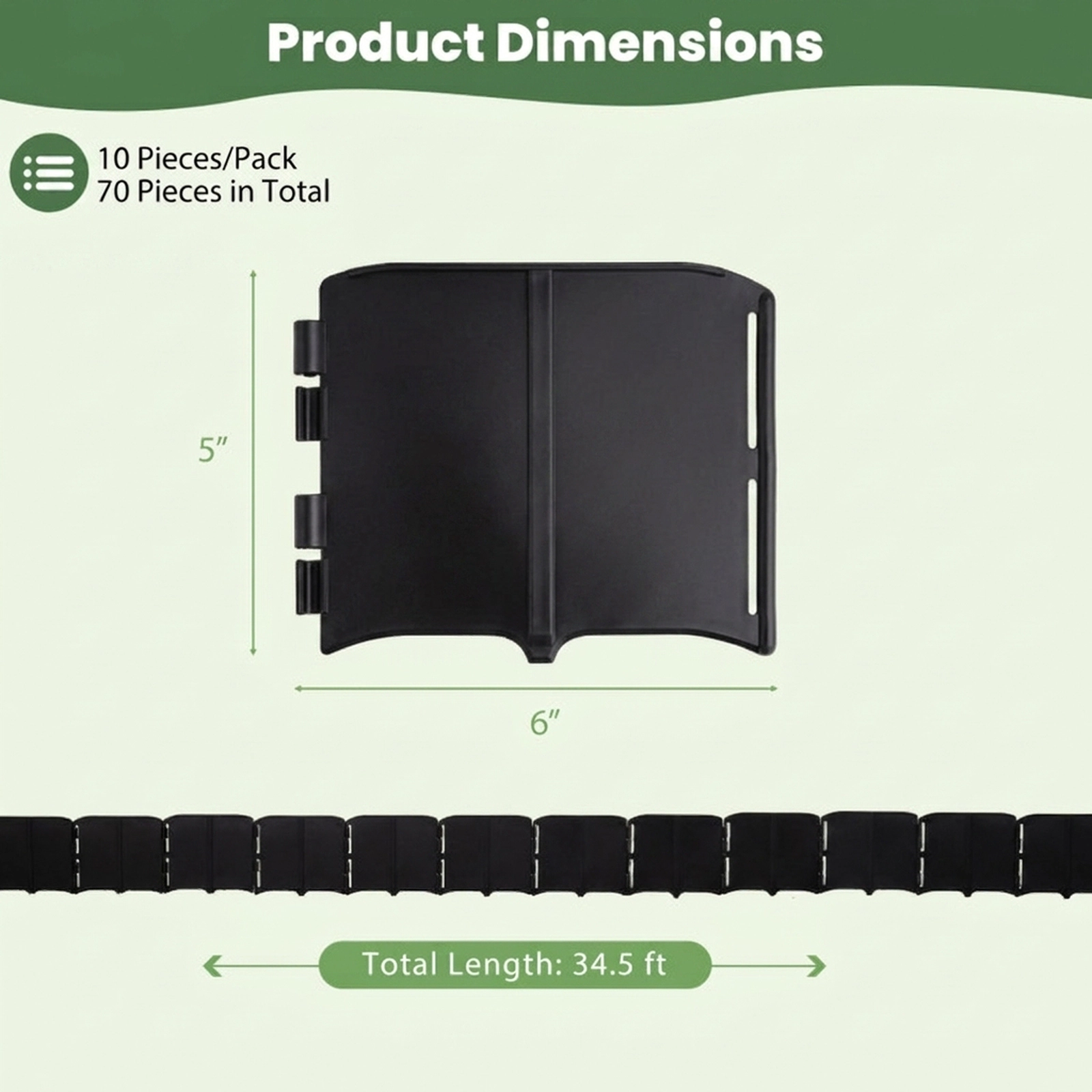 SUGIFT No-Dig Interlocking Garden Edging Borders for Planters 34.5-ft Length 70-Piece PP Panel Set 6 x 5 in Black