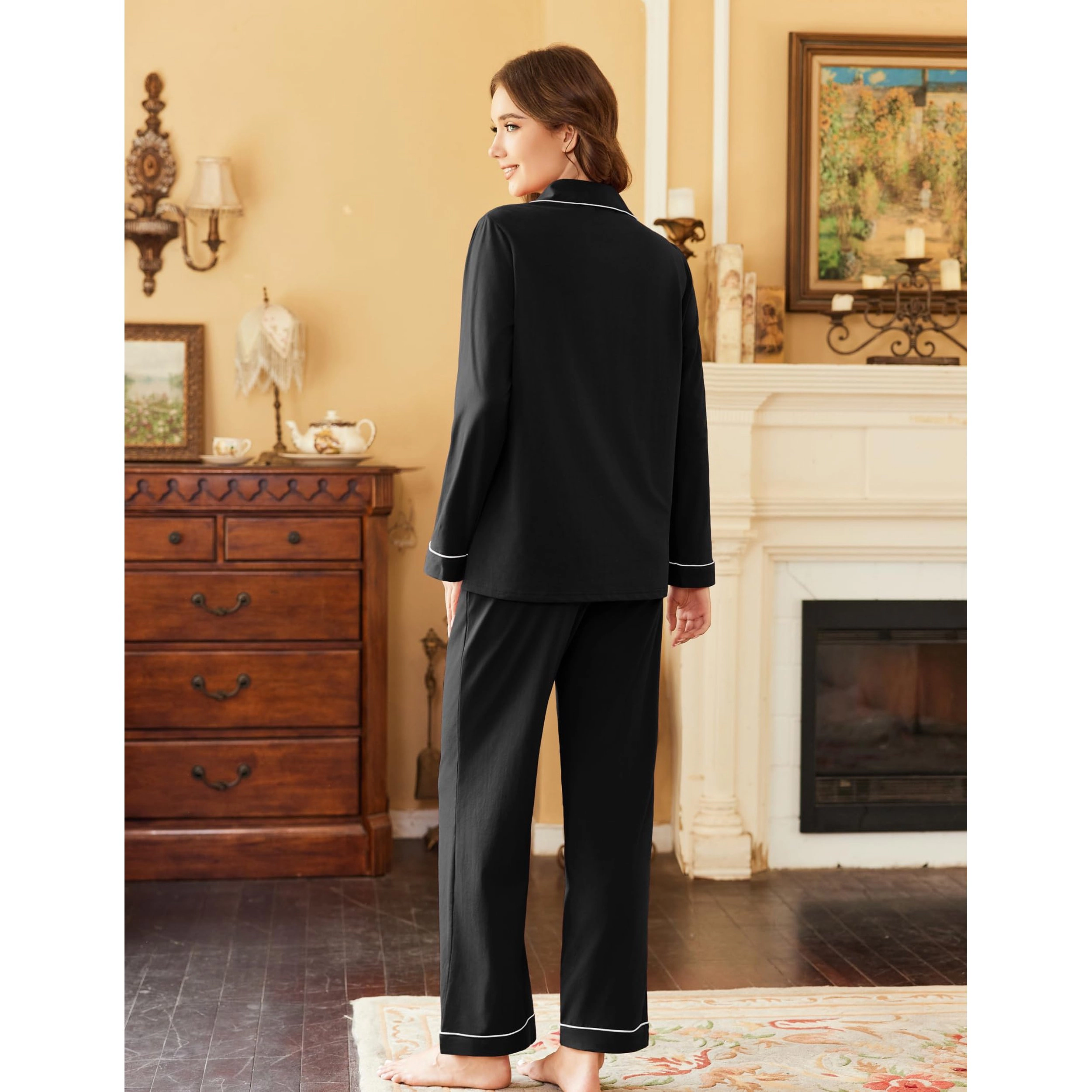 Ekouaer Womens Pajamas Set Cotton Long Sleeve Top and Pants Two Piece Lounge
