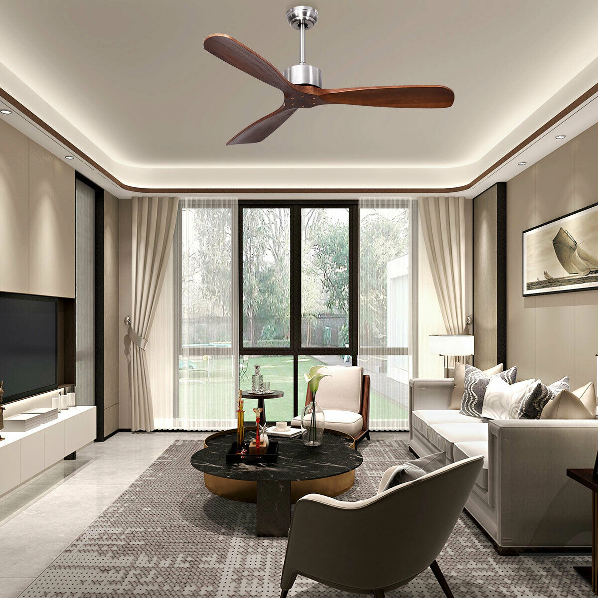 SlickBlue Modern Farmhouse Ceiling Fan with Dual Downrods for Indoor Outdoor Use
