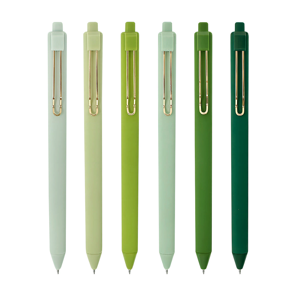 Wrapables Retractable Black Ink Gel Pens, 0.5mm Fine Point for Home and Office, Green, Set of 6