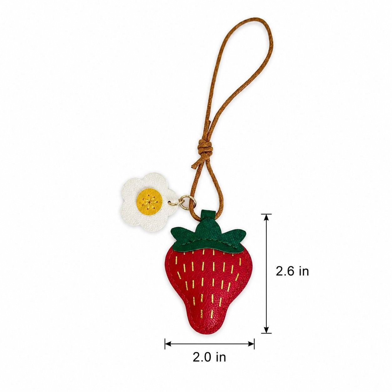 Alilang Women's 2-Pack Stitched Strawberry Bag Charm Keychains with Daisy Accents and Cord Loops