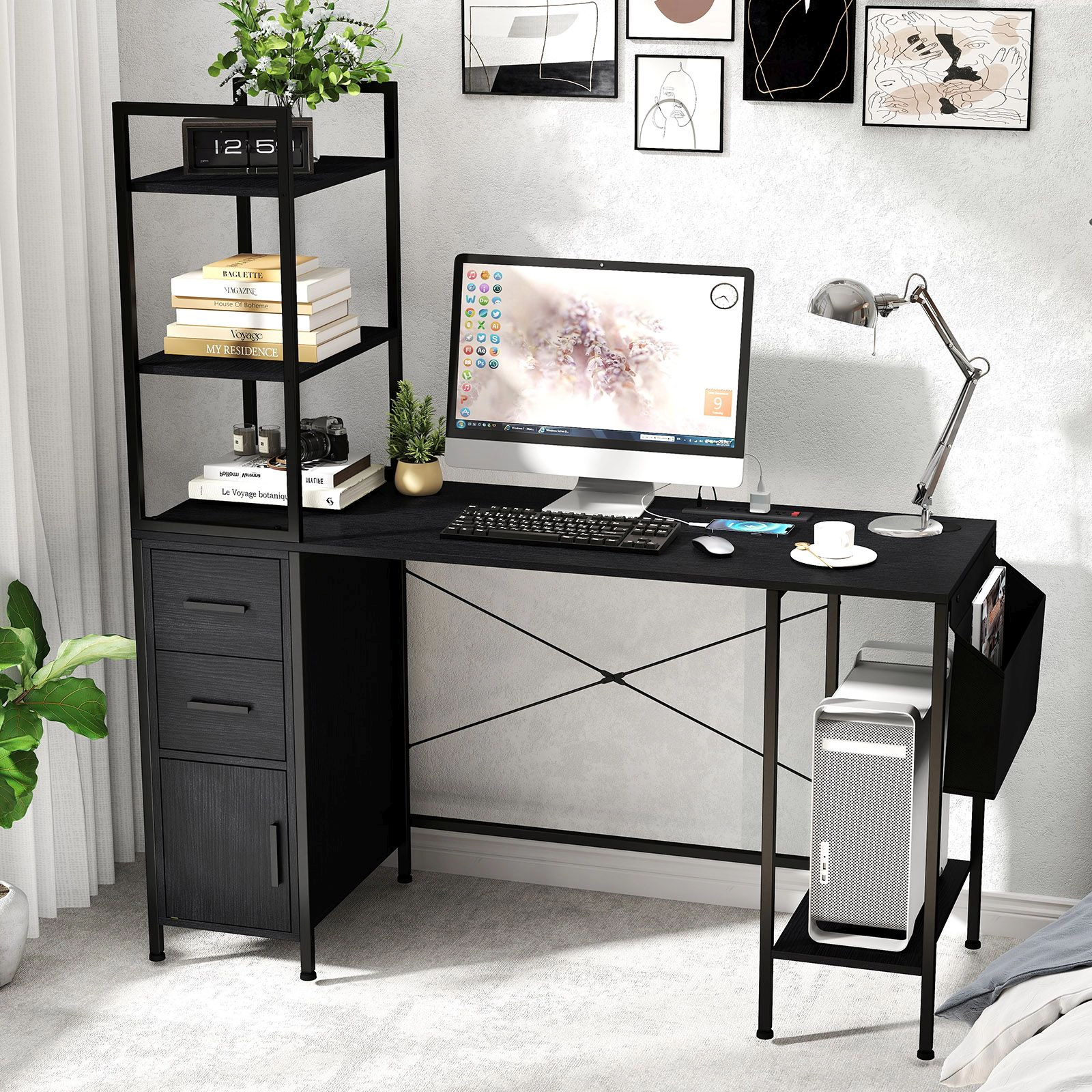 SlickBlue LED Computer Workstation with Shelves & Drawers
