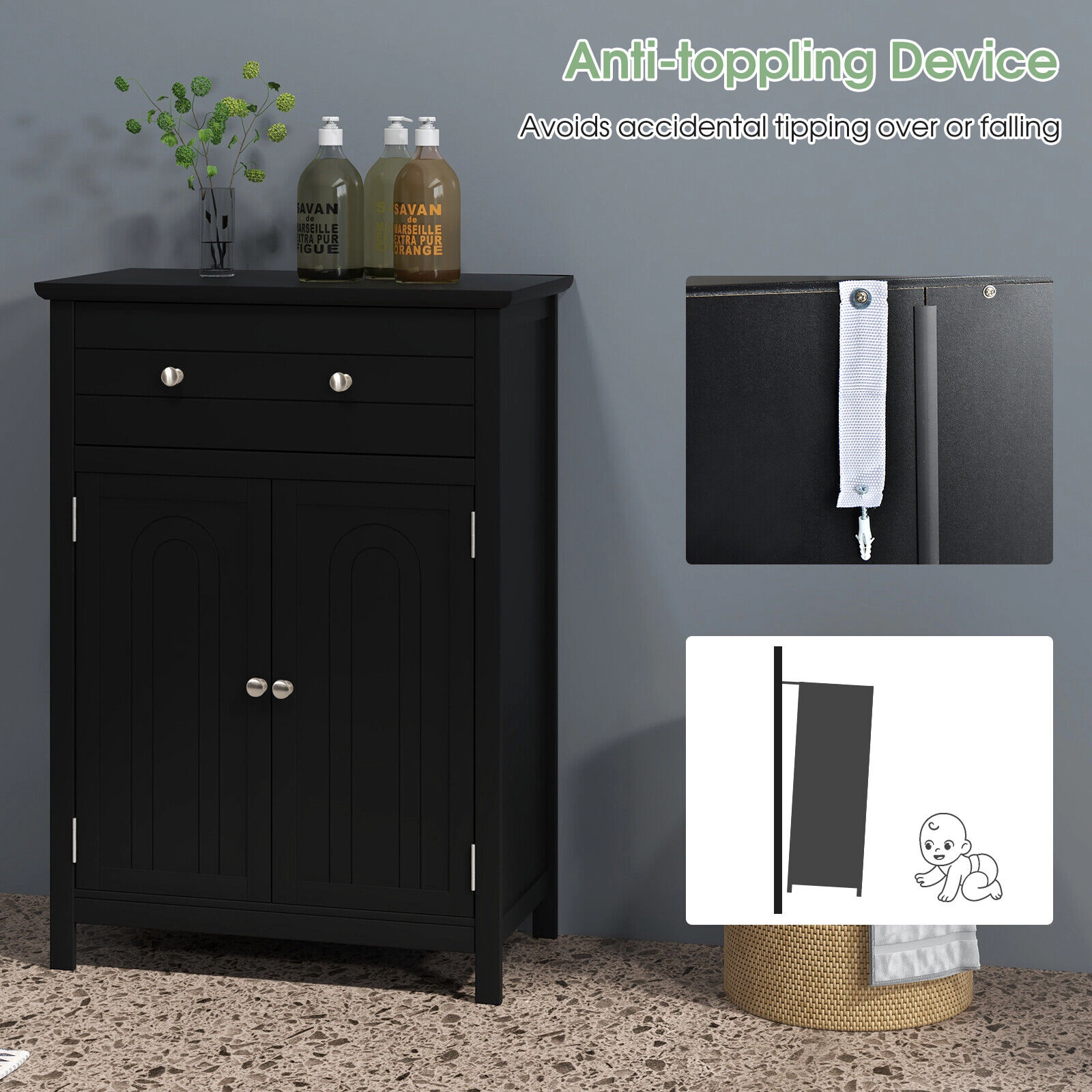 SlickBlue Bathroom Storage Cabinet with Drawer, Doors & Adjustable Shelf