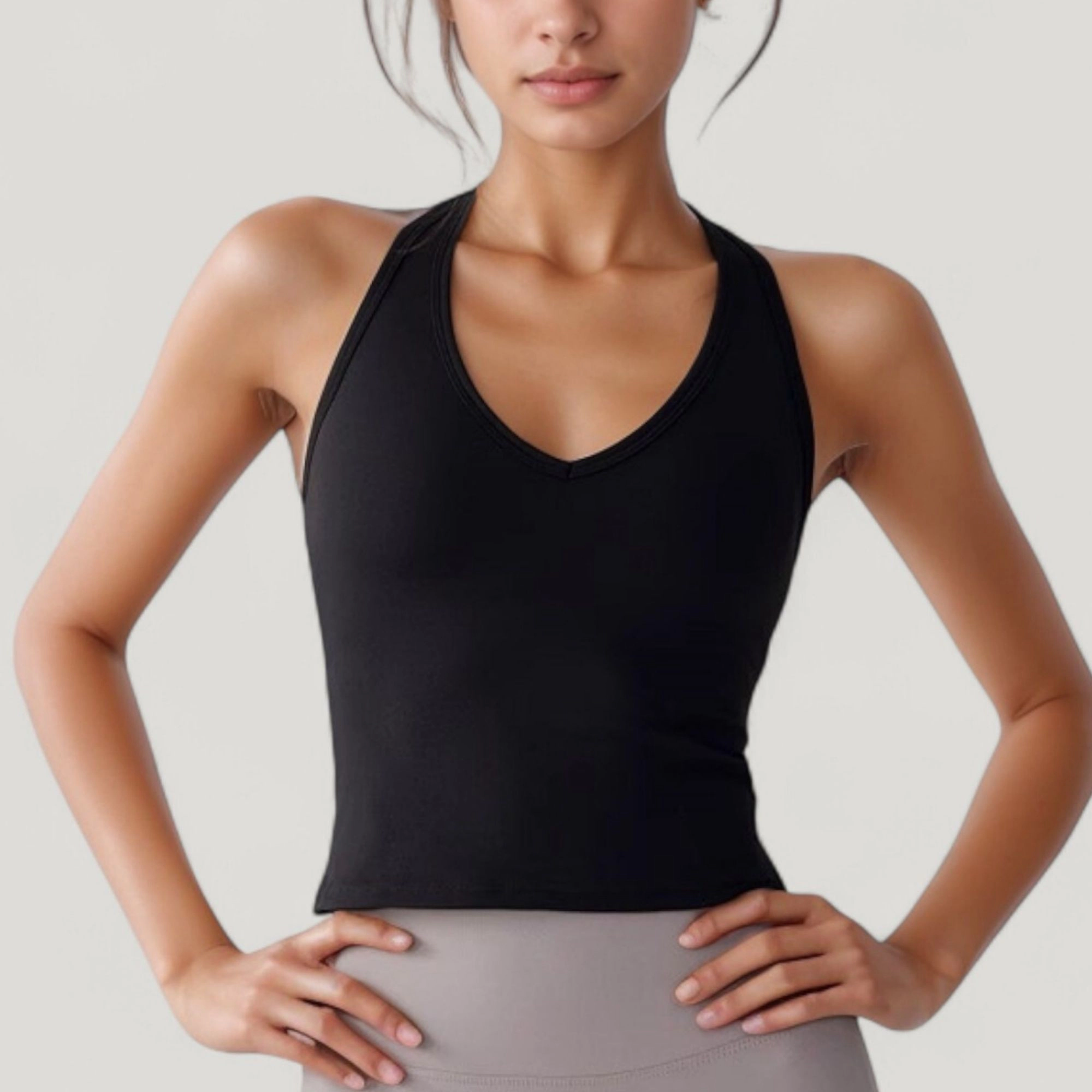 Anna-Kaci Women's V-Neck Cropped Activewear Tank with T-Strap Back and Stretch Fabric