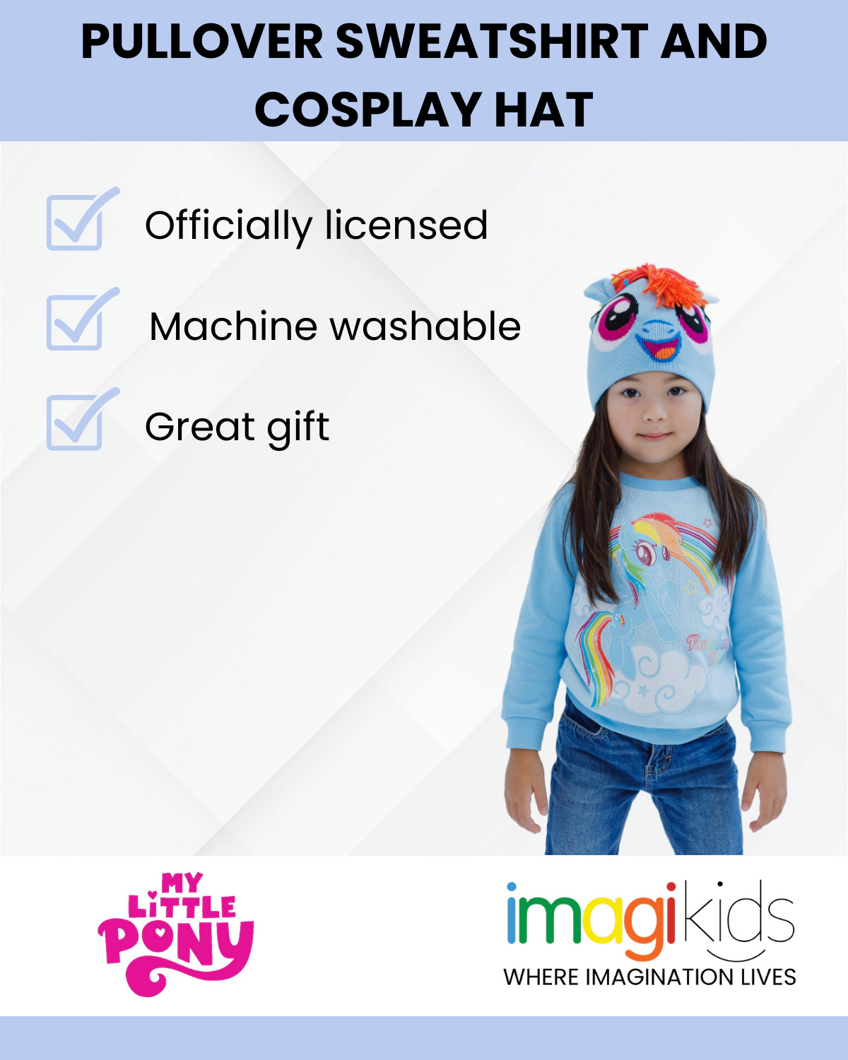 My Little Pony Rainbow Dash Girls' Cosplay Fleece 2-Piece Sweatshirt and Hat Set