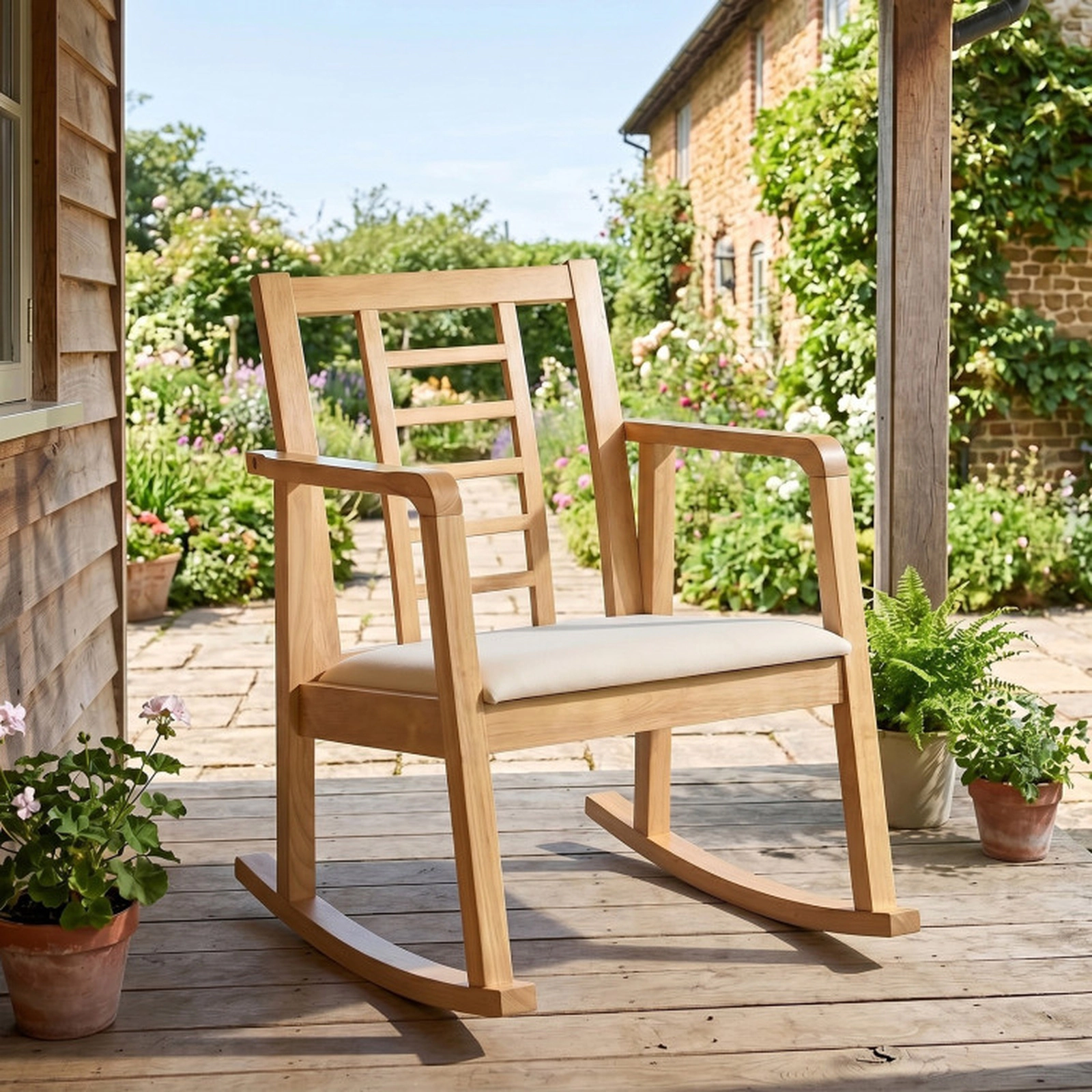 SUGIFT Small Nursery Rocking Chair, Natural Wood with Breathable Fabric Seat