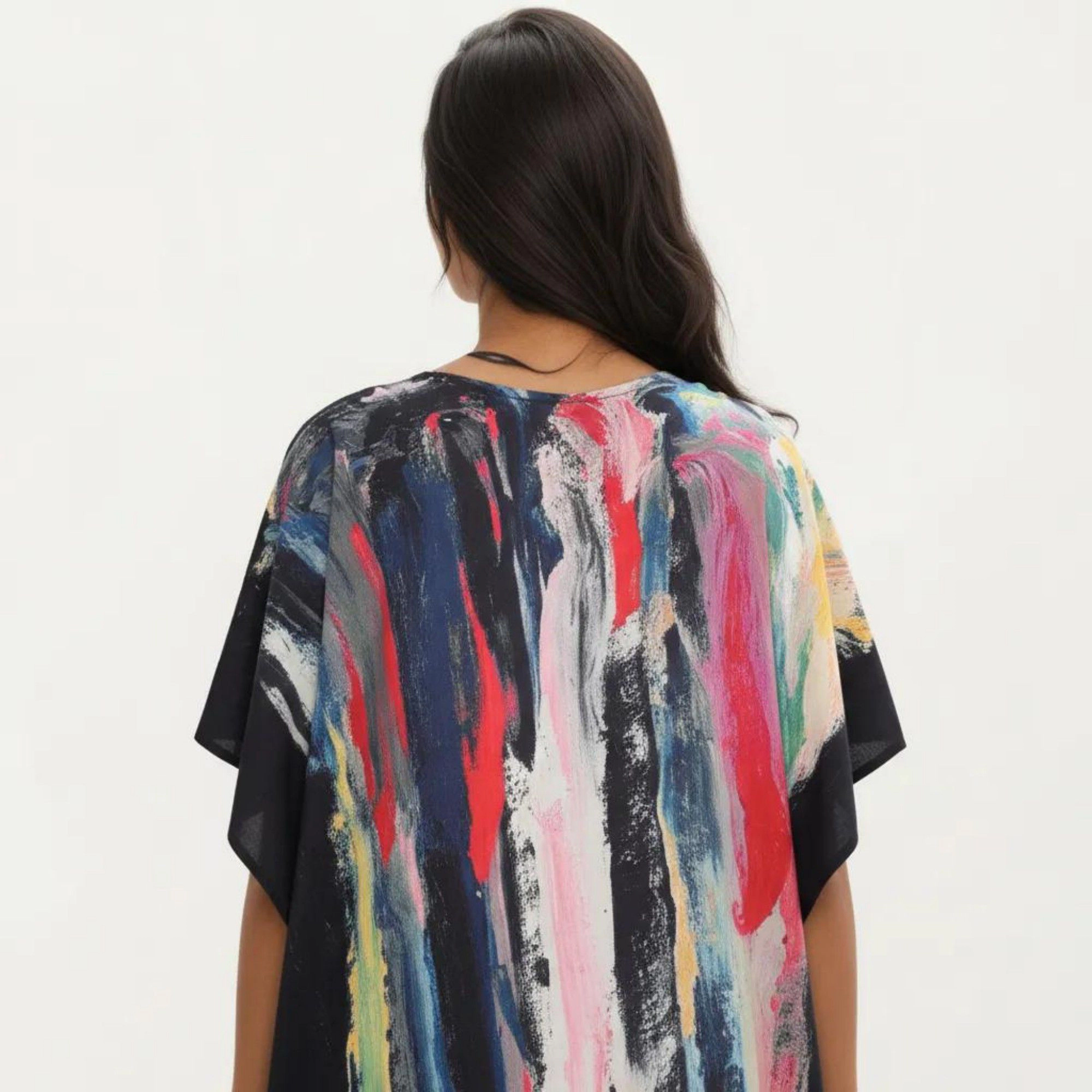 Anna-Kaci Women's Abstract Print Maxi Caftan Dress with V-Neckline Short Sleeves and Relaxed Draped Silhouette