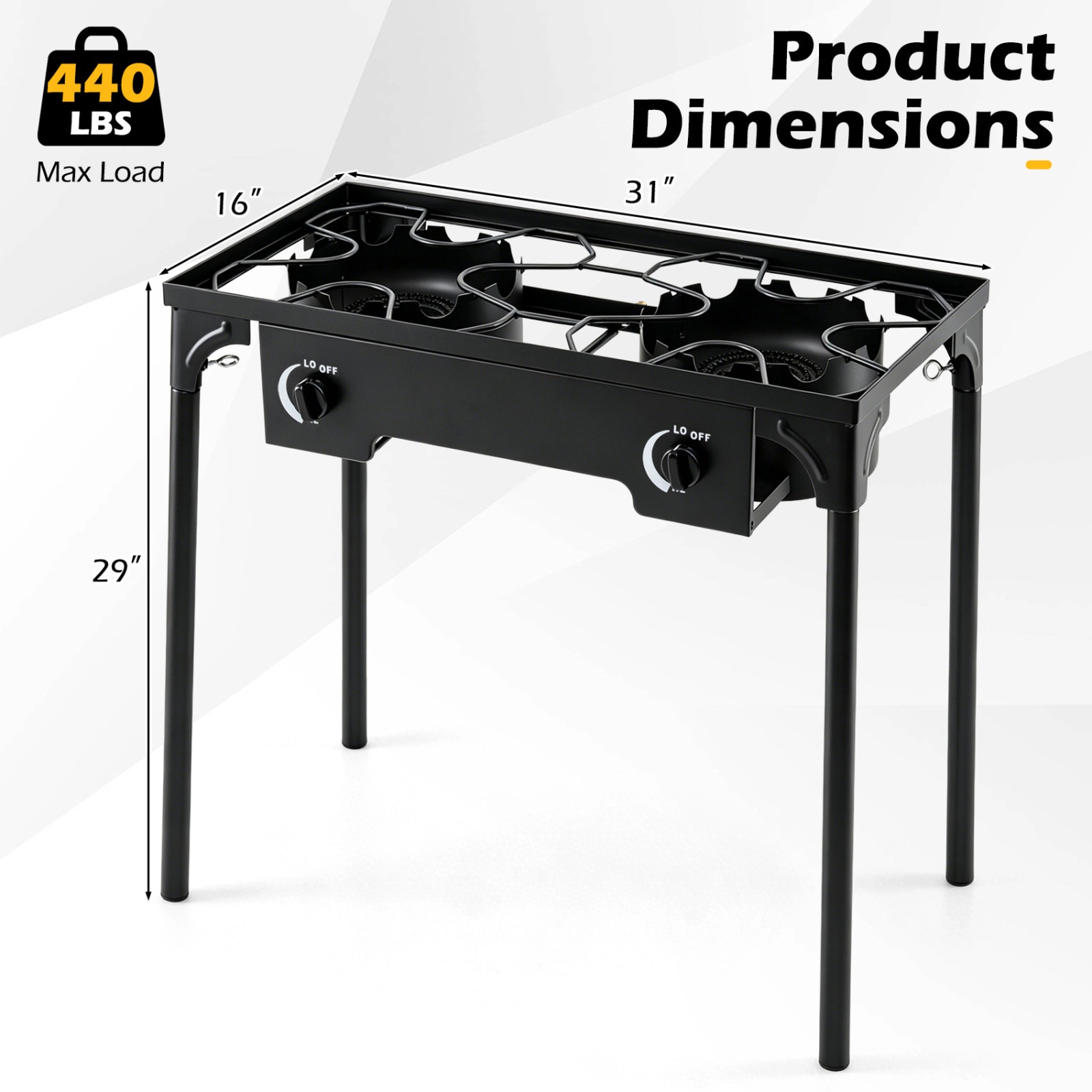SUGIFT 160000 BTU 2-Burner Propane Stove with Adjustable Regulator and Hose 440-lb Capacity Black