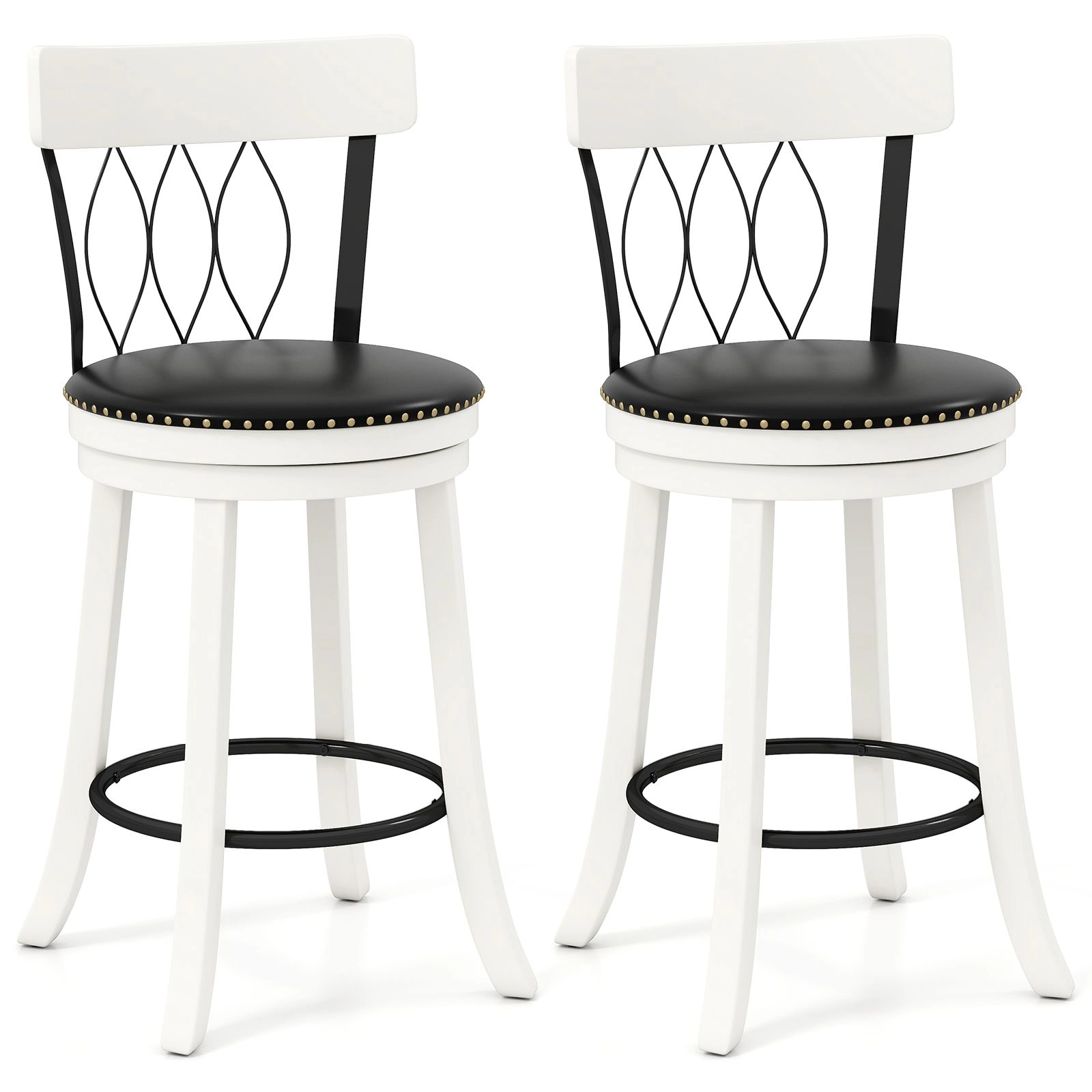 SlickBlue Set of 2 Black White Kitchen Island Chairs with 360° Swivel Cushion Seat