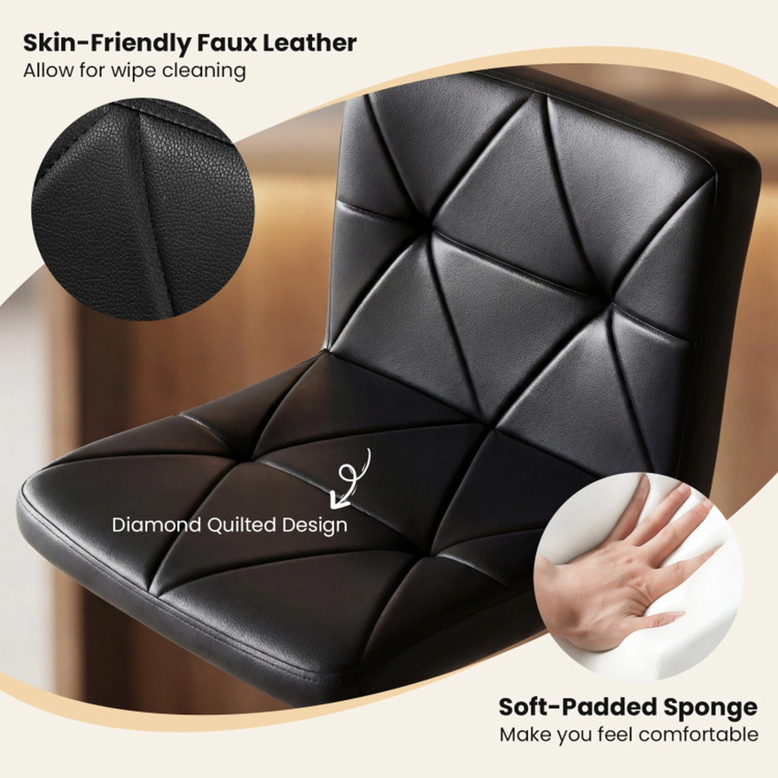 SUGIFT Adjustable 360° Swivel Bar Stools Set of 2 Back & Footrest 355-lb Capacity 25-in Seat Height Black Faux Leather