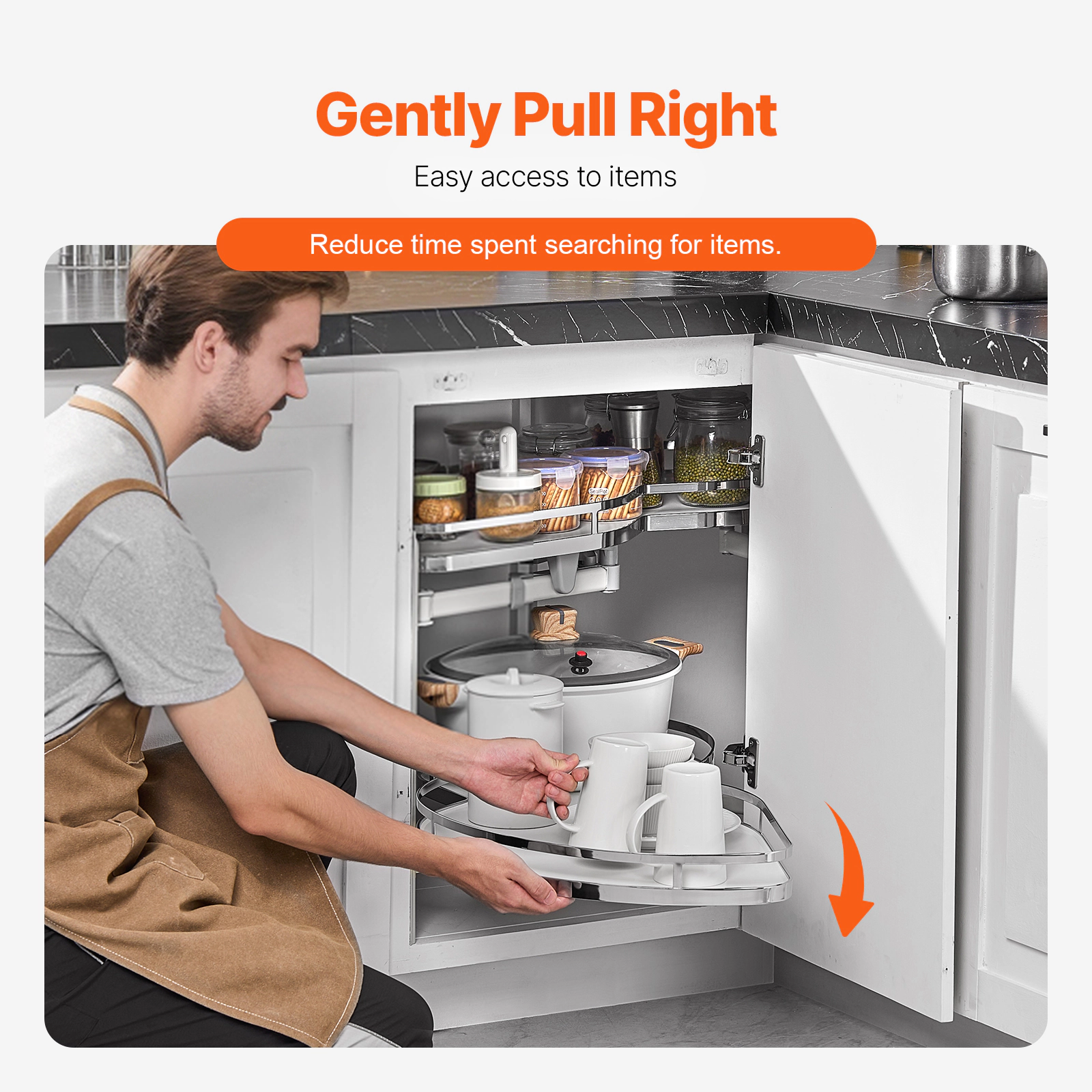 HONGGE Blind Corner Cabinet Pull Out Organizer Blind Cabinet 2 Tier Kitchen Blind Organizer Open