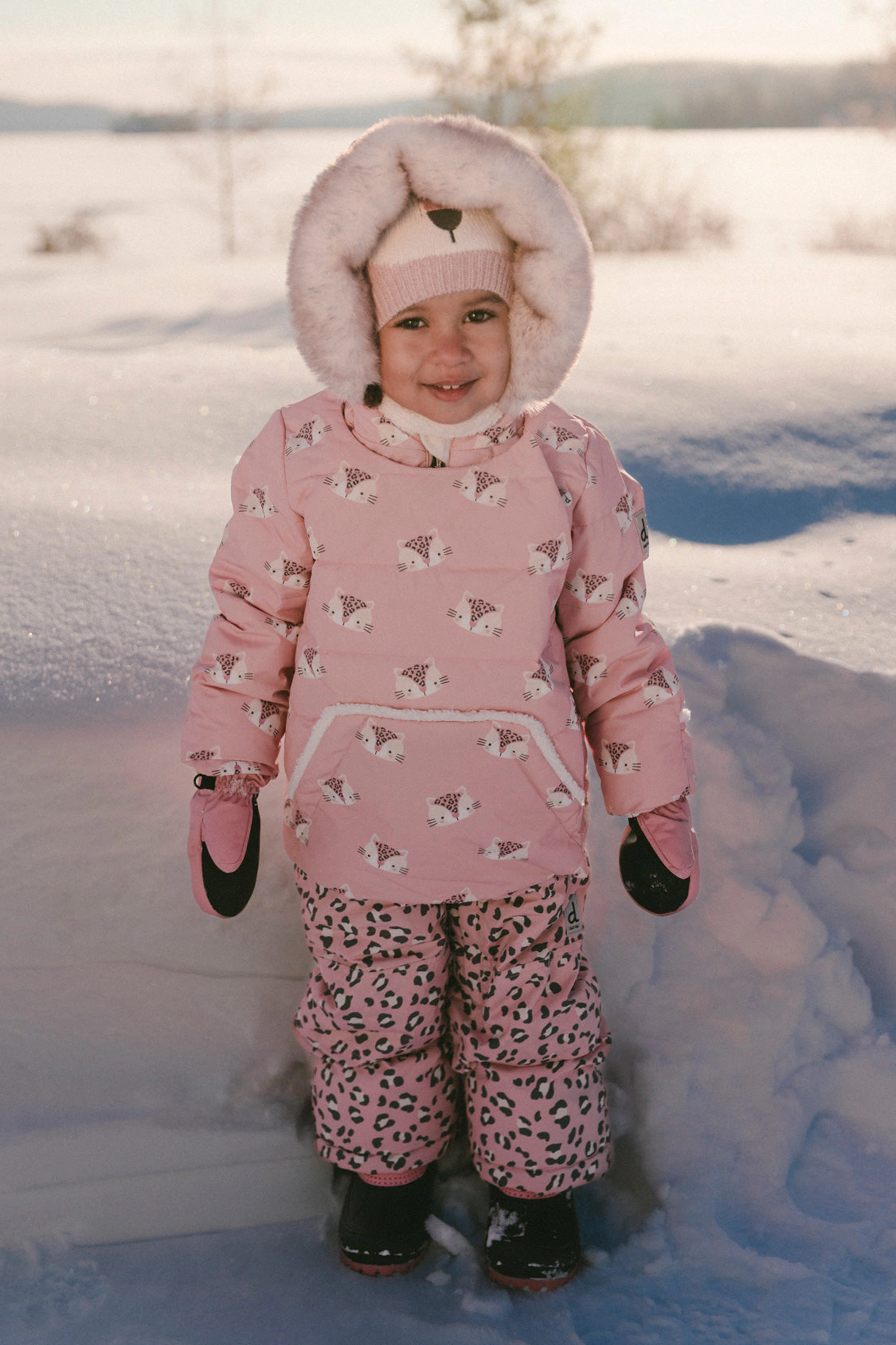 Deux par Girls Leopard Print Two Piece Snowsuit with Hooded Coat and Snow Pants