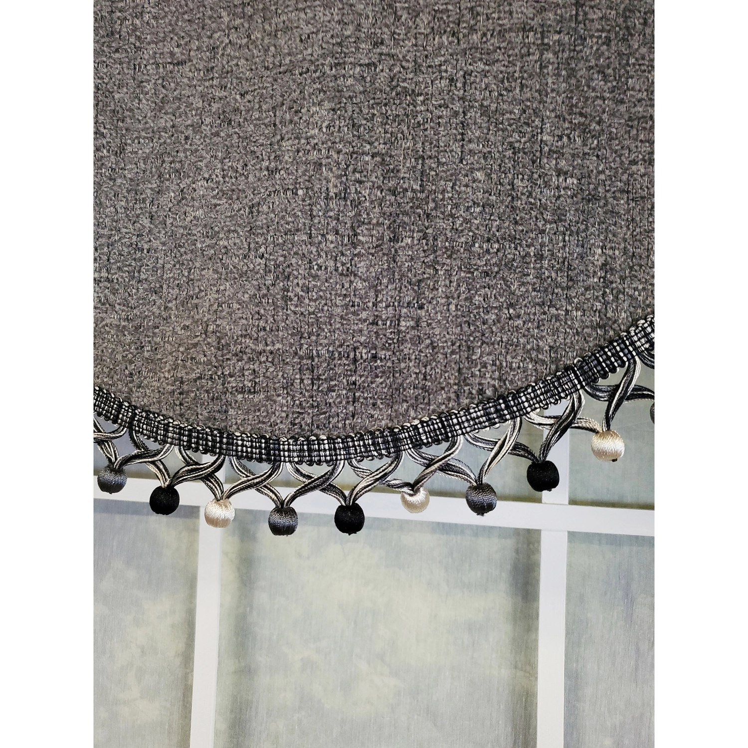 RLF Home 3" Rod Pocket High Quality Fabric Jasper Cornice Valance with Tassel Trim for Windows 50" x 17" Charcoal