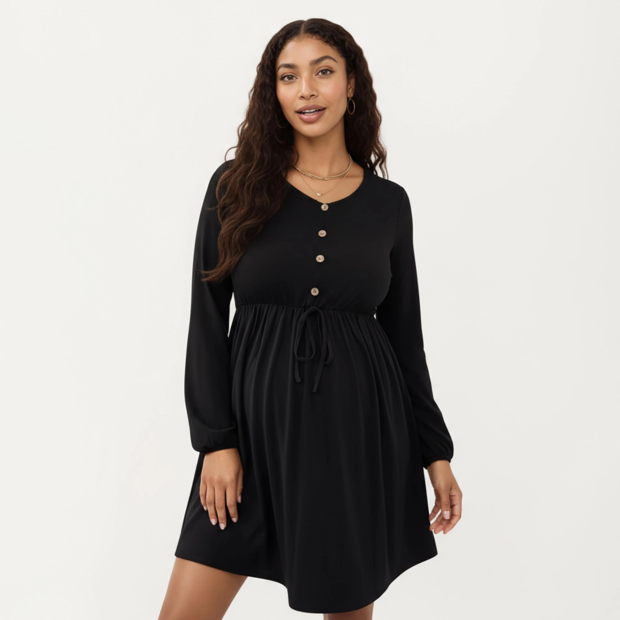 Anna-Kaci Women's Button Front Accents Adjustable Drawstring Empire Waist Silhouette Maternity Dress