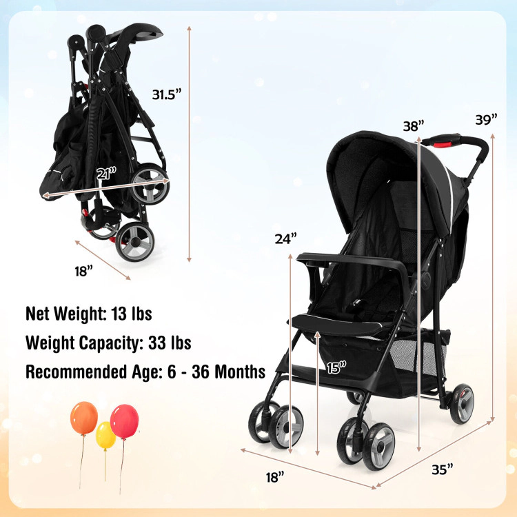 Hivvago Toddler Travel Stroller for Airplane with Canopy and Adjustable Backrest