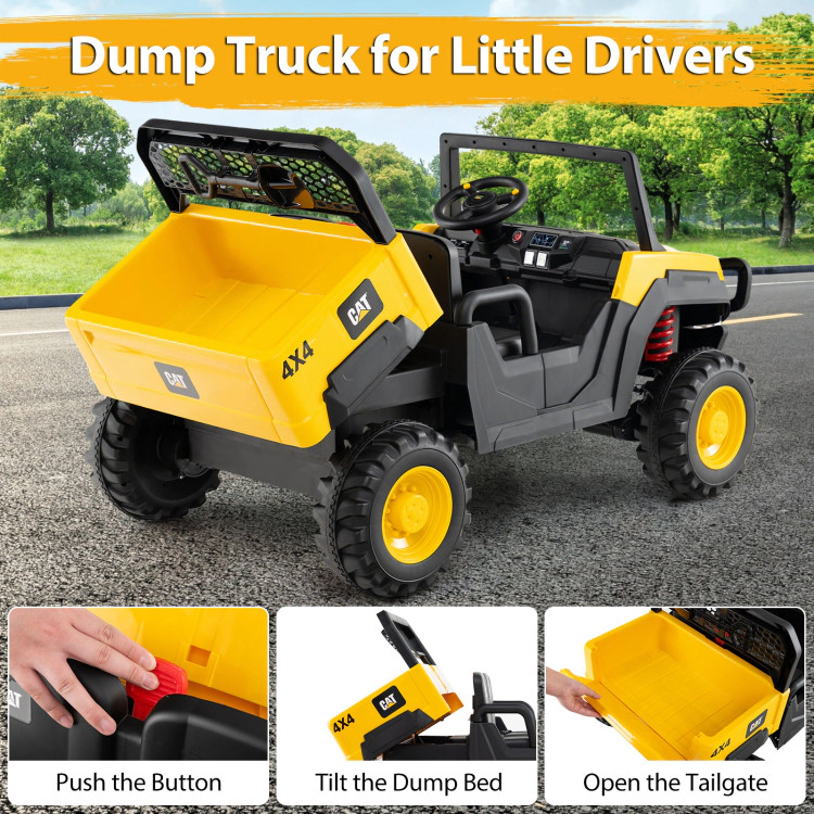 Hivvago 24V Ride On Dump Truck Licensed Caterpillar 2-Seater Kids Car with Remote Control