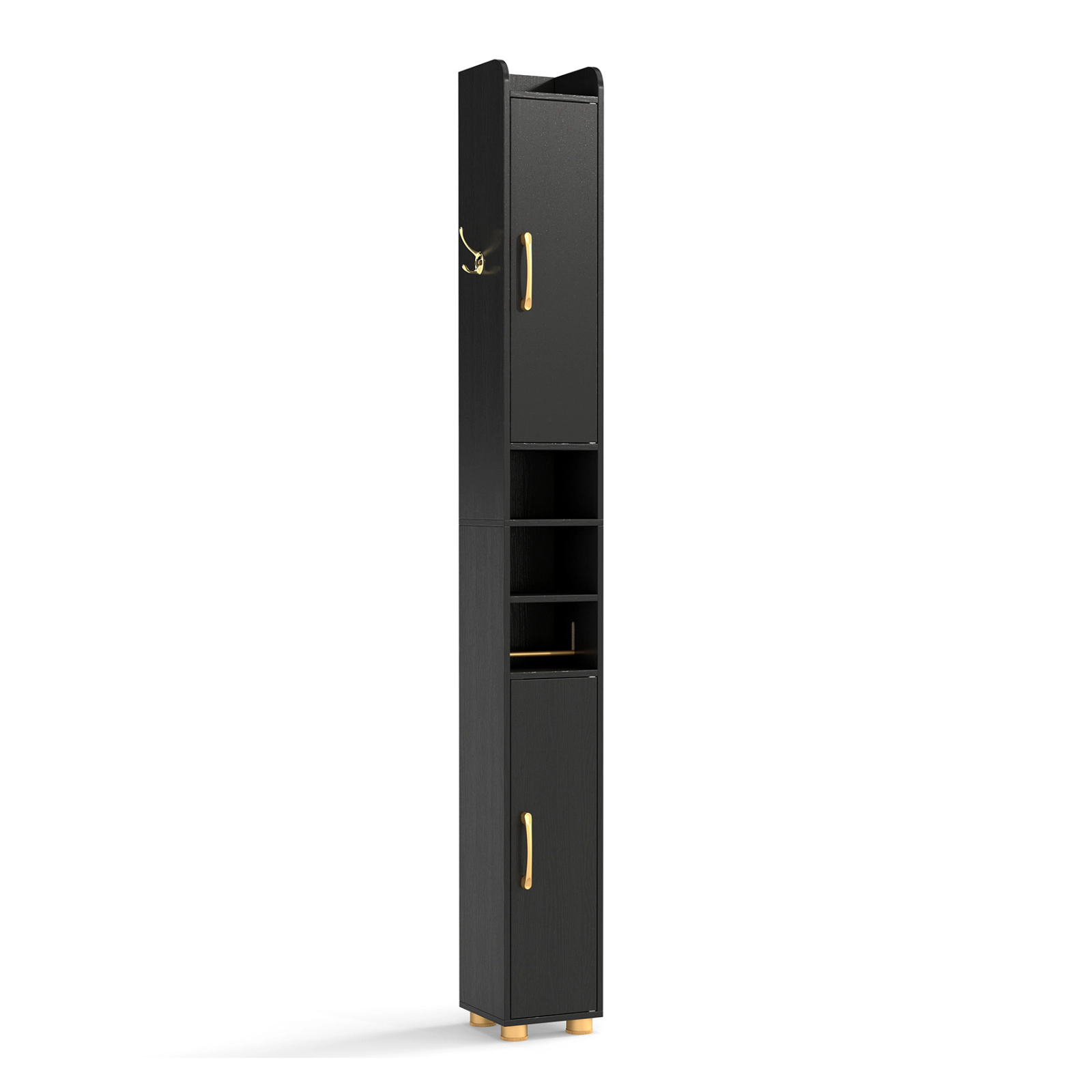 Glintex 69-Inch Narrow Bathroom Tower with Paper Holder Hook and Golden Handles