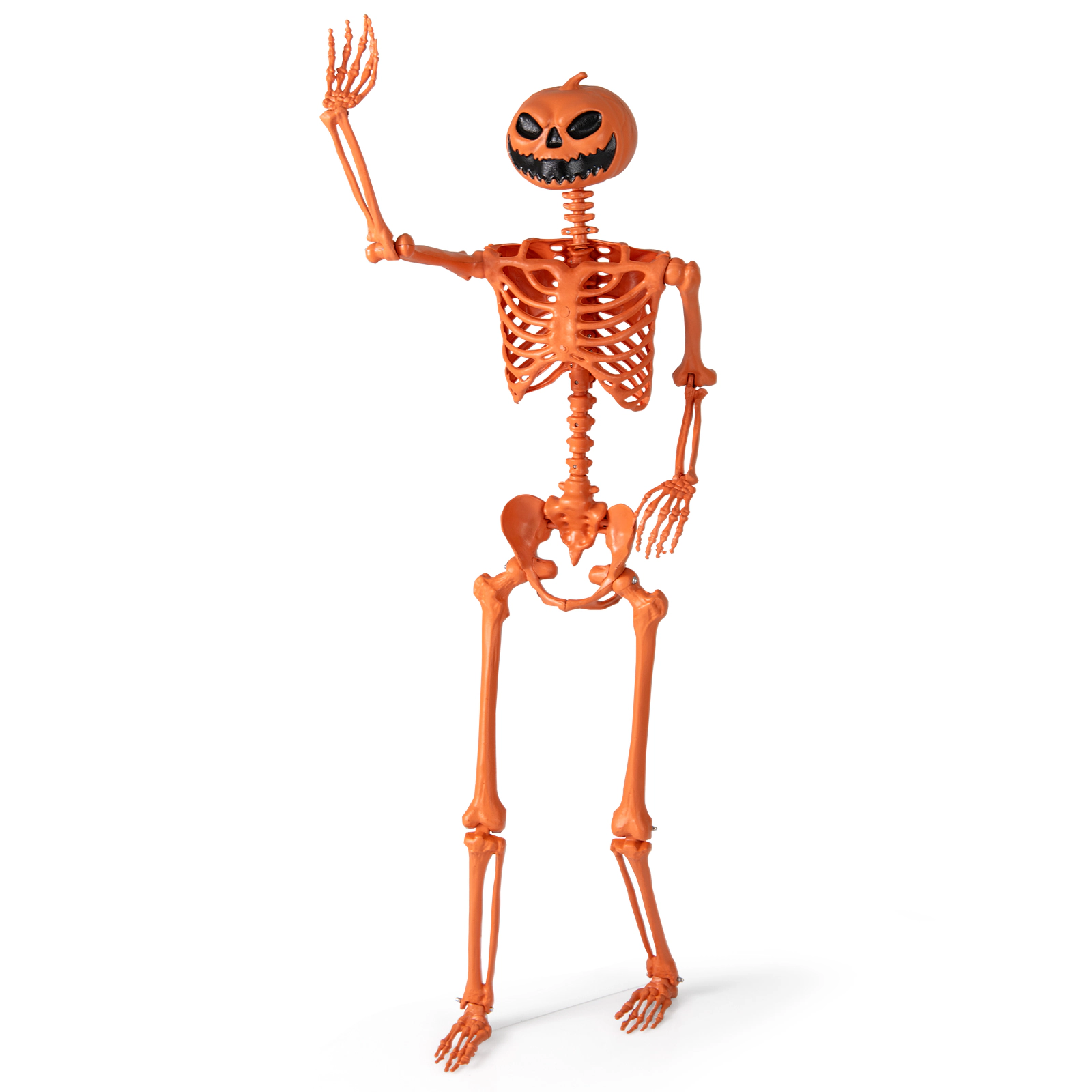 LJG 5.2 FT Orange Life-Size Poseable Halloween Skeleton with Pumpkin Head and Movable Joints