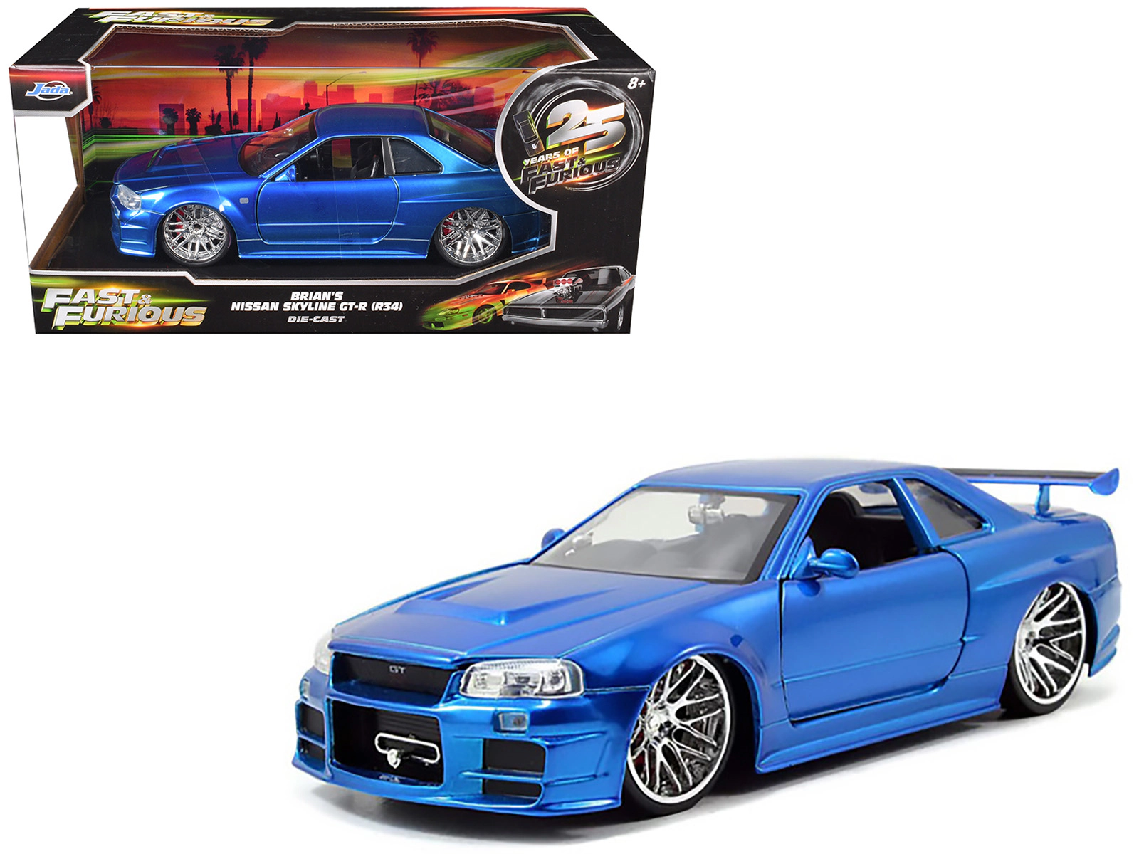 Jada Brian's Nissan GTR Skyline R34 RHD (Right Hand Drive) Blue 25th Anniversary "Fast & Furious" Movie 1/24