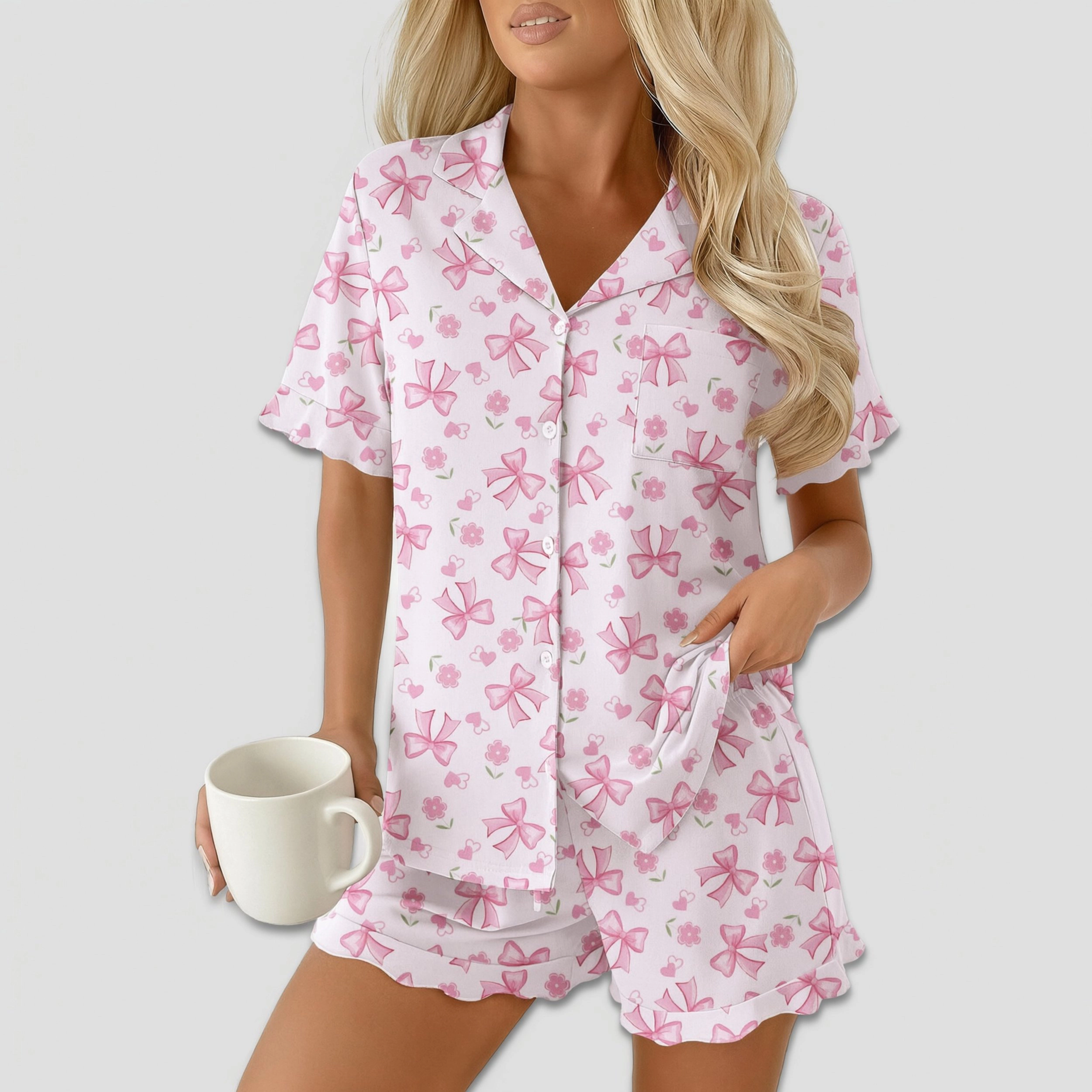 Ekouaer Pajamas Set for Women Button Down Pjs Lounge Sets Ruffle Sleepwear Cute Loungewear