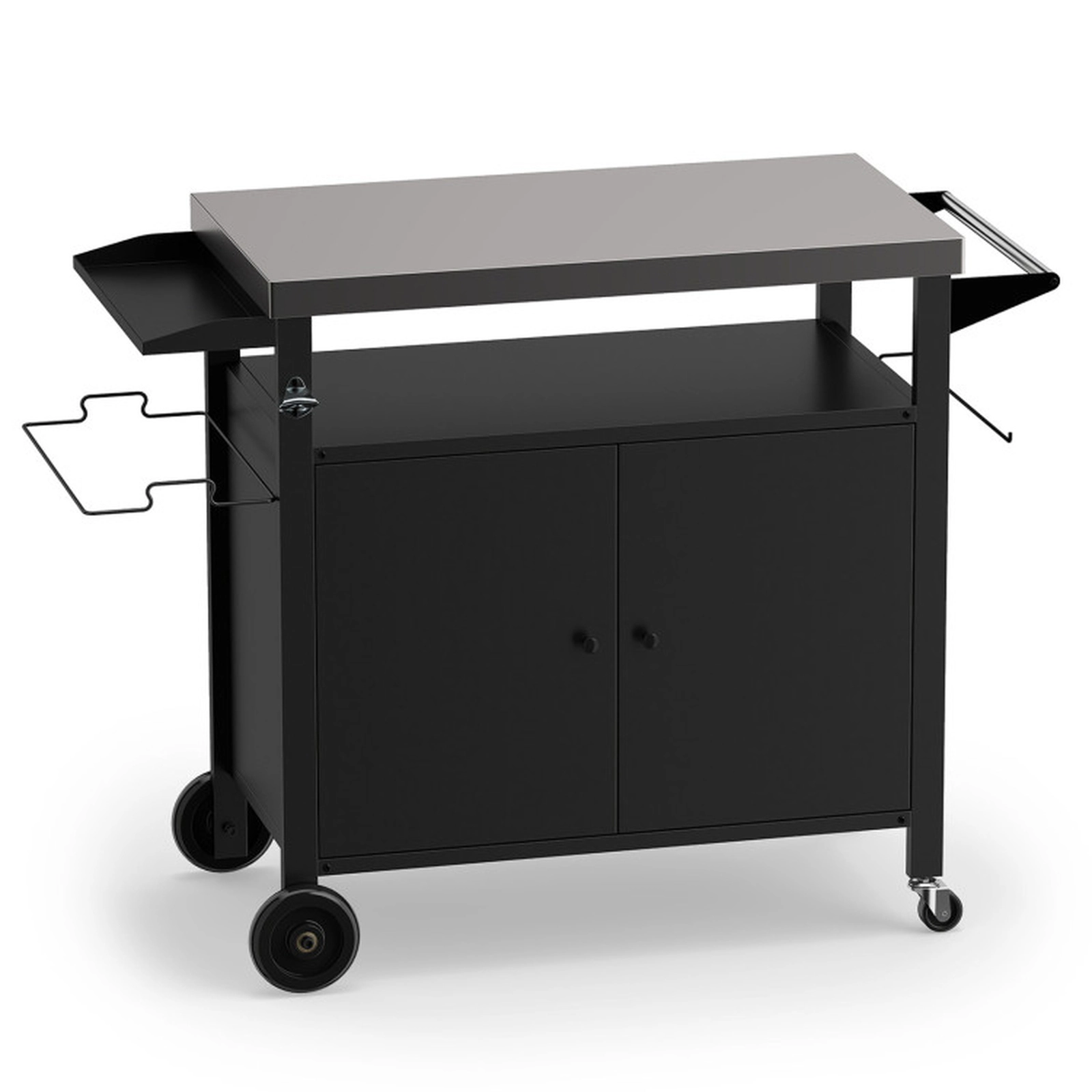 SUGIFT Grill Cart with Stainless Steel Top and 2-Door Cabinet 110-lb Tabletop Capacity Gas Tank Shelf 45-in Wide Black
