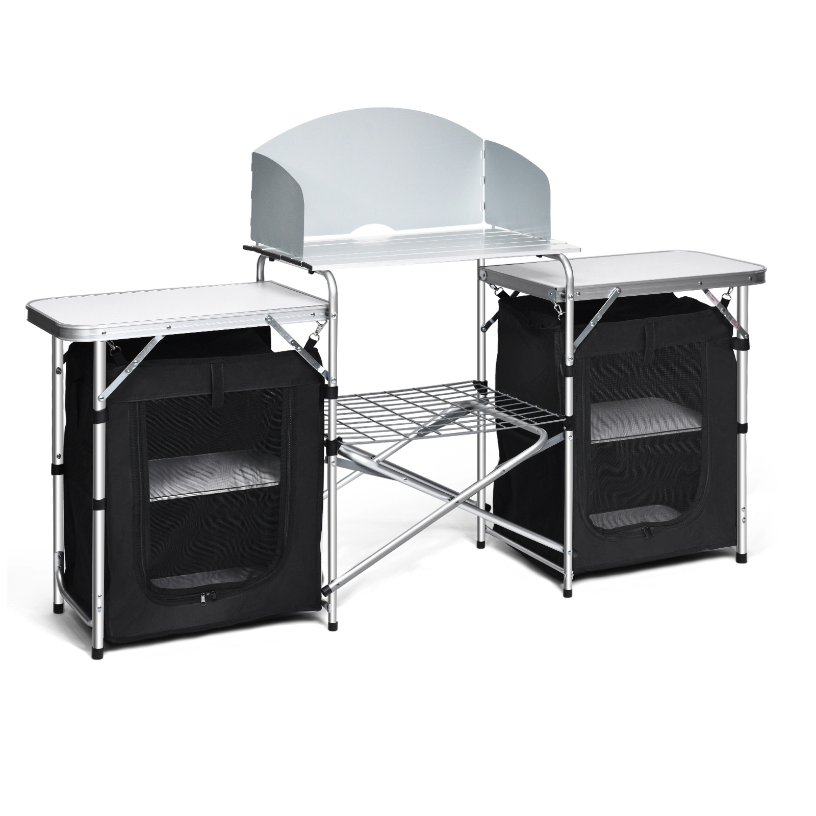 SUGIFT Folding Camping Grill Table with Storage Organizer 55-lb Capacity Steel Aluminum MDF Frame Black/Gray