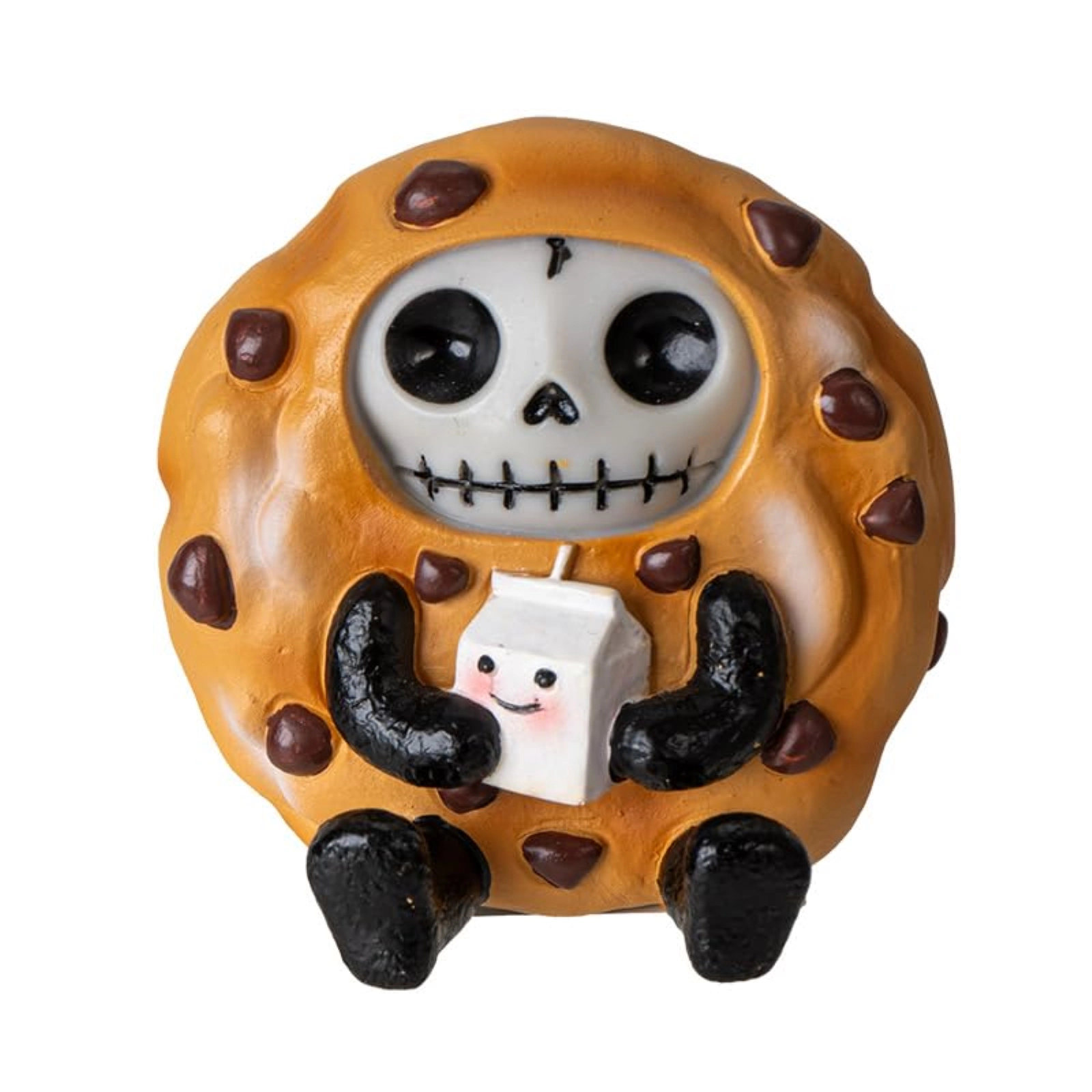 Pacific Giftware Choco Chip Furrybones Figurine Skeleton in Chocolate Chip Cookie Costume with Cute Milk Friend 2.56 Tall