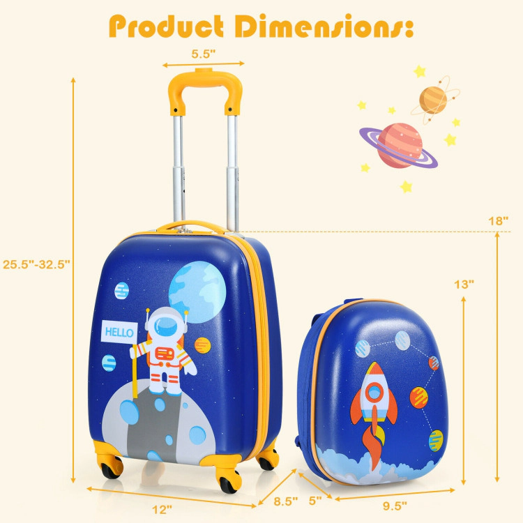 Hivvago 2-Piece Kids Travel Luggage Set with Backpack and Rolling Suitcase