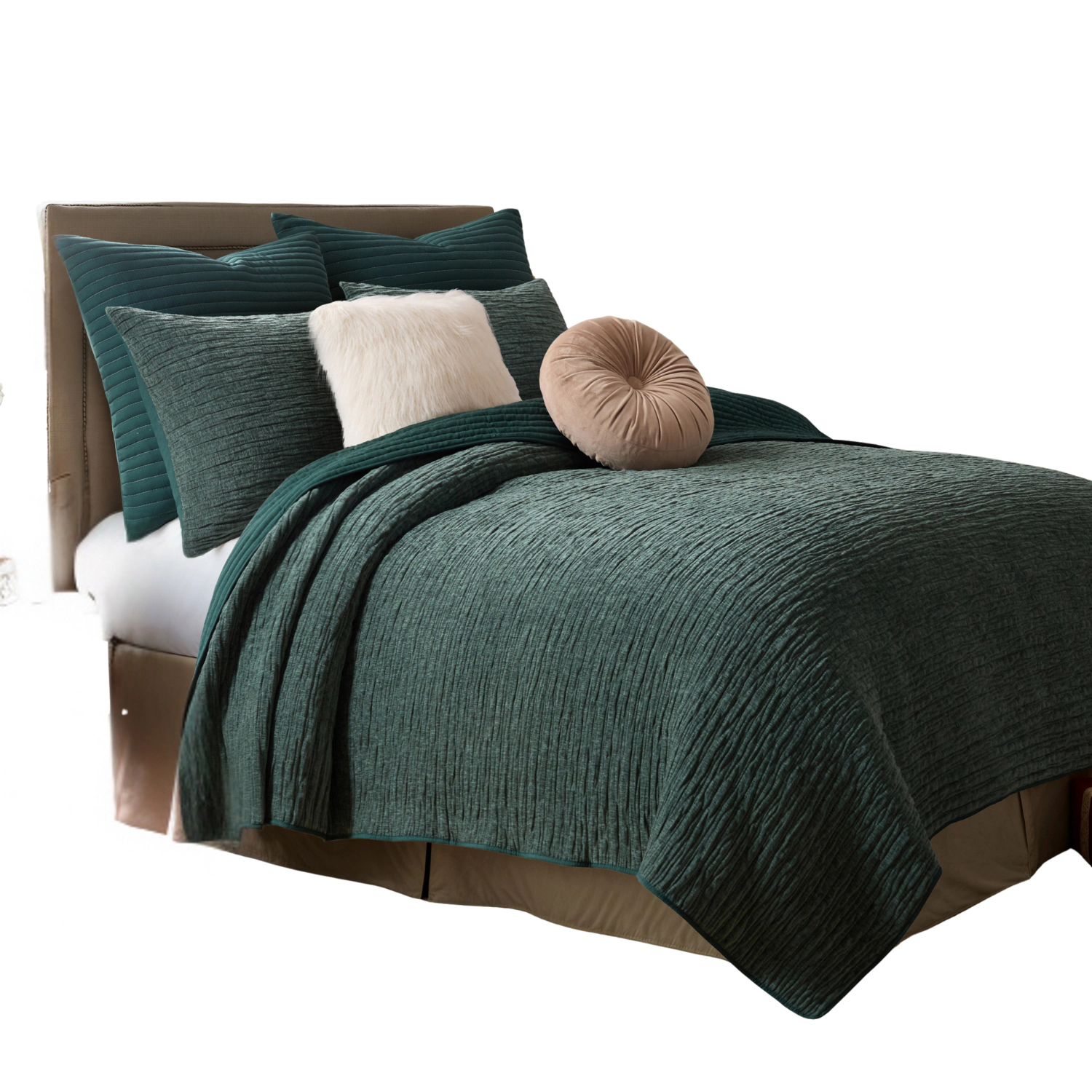 Greenland Home Fashion Velvet Crush Chenille Microfiber Back Poly Fill Quilt Set 3 Piece